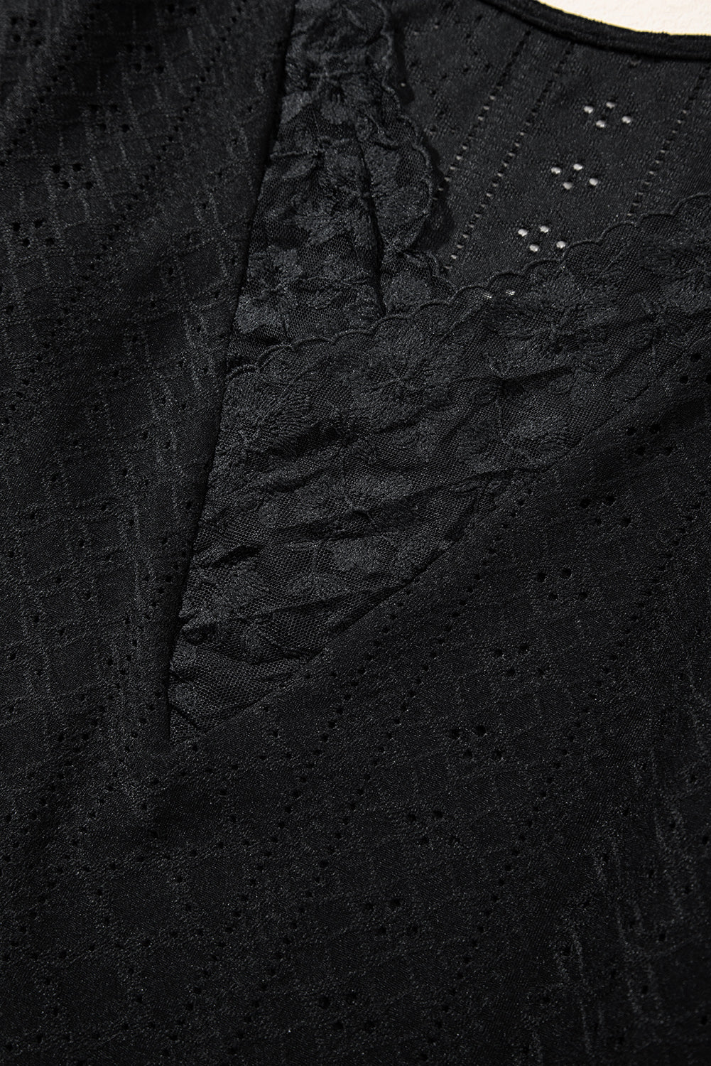Black Floral Lace Splicing Eyelet Long Sleeve Top eAura