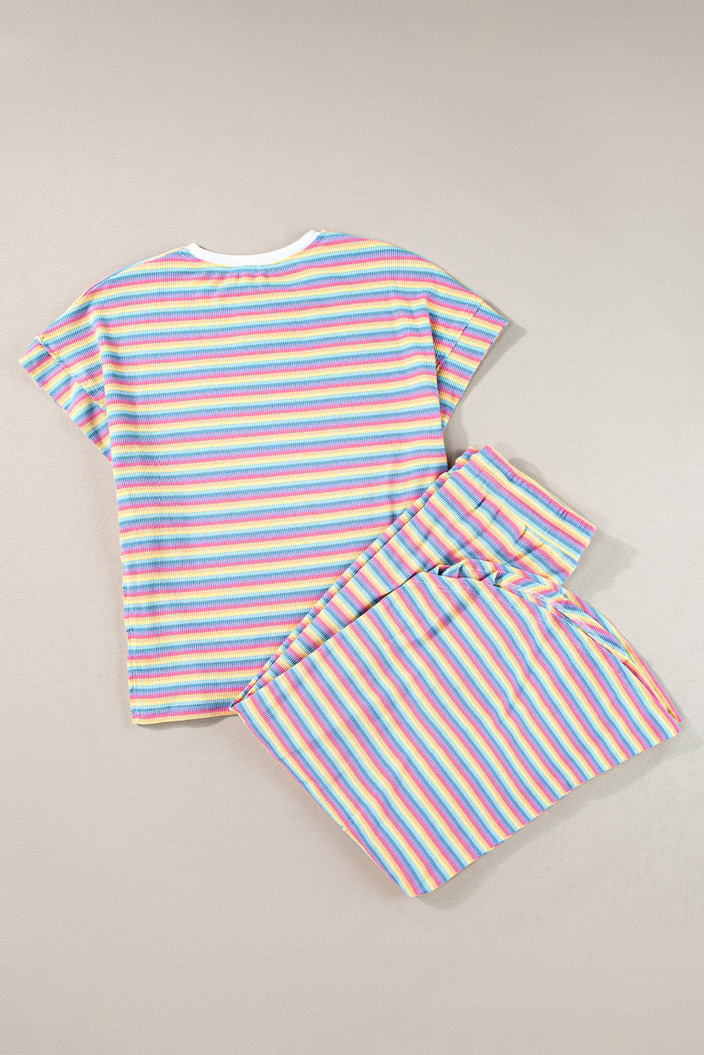 Pink Stripe Rainbow Tee Tasseled String Wide Leg Trousers Co-ord eAura