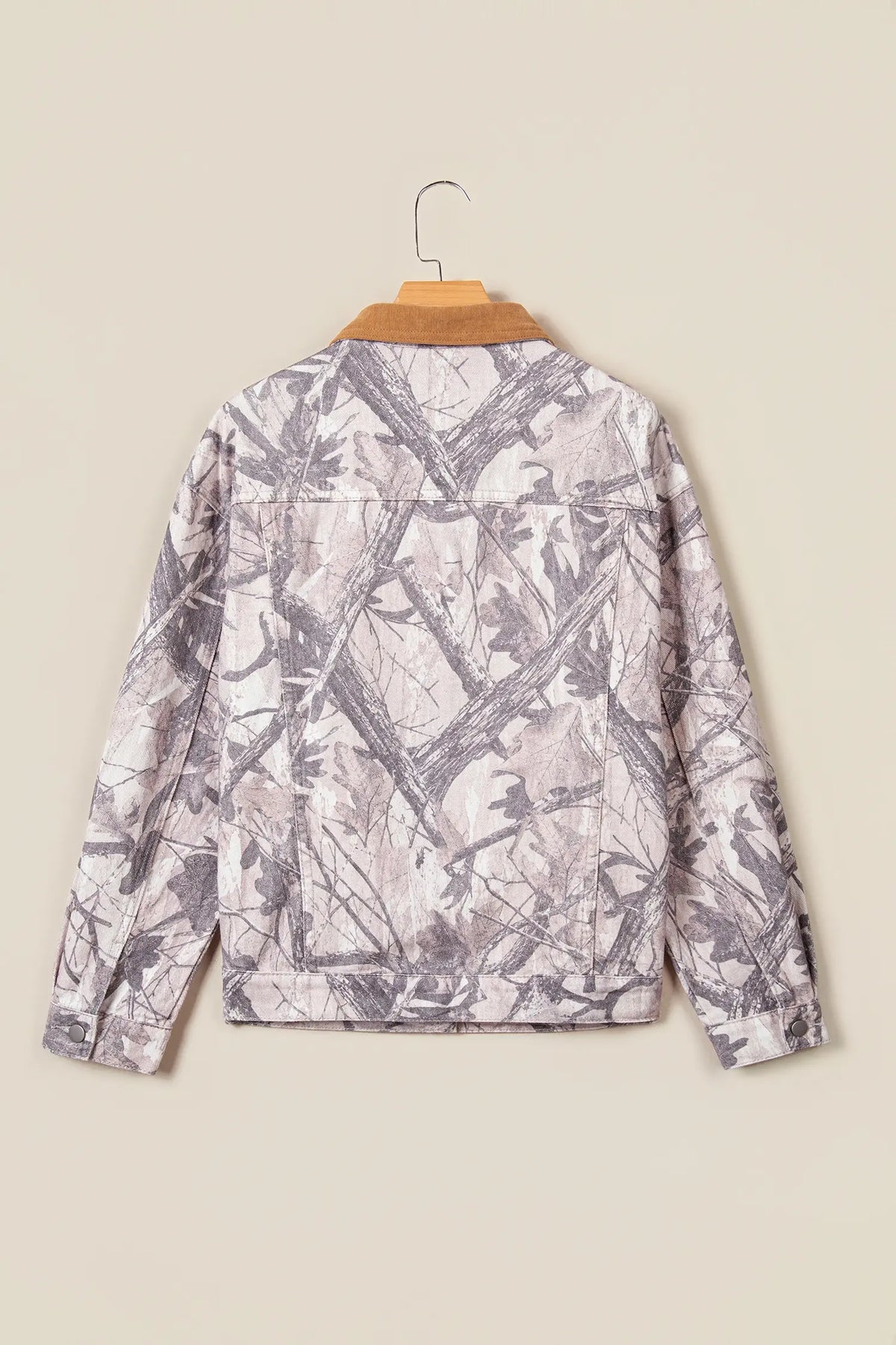 Abstract Camo Print Colourblock Collar Oversized Shift Silhouette Denim Jacket – Grey