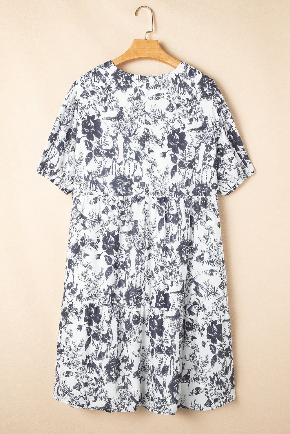 Black Floral Print Bow Detail Puff Sleeve Plus Size Midi Dress BB Fashion Outlet