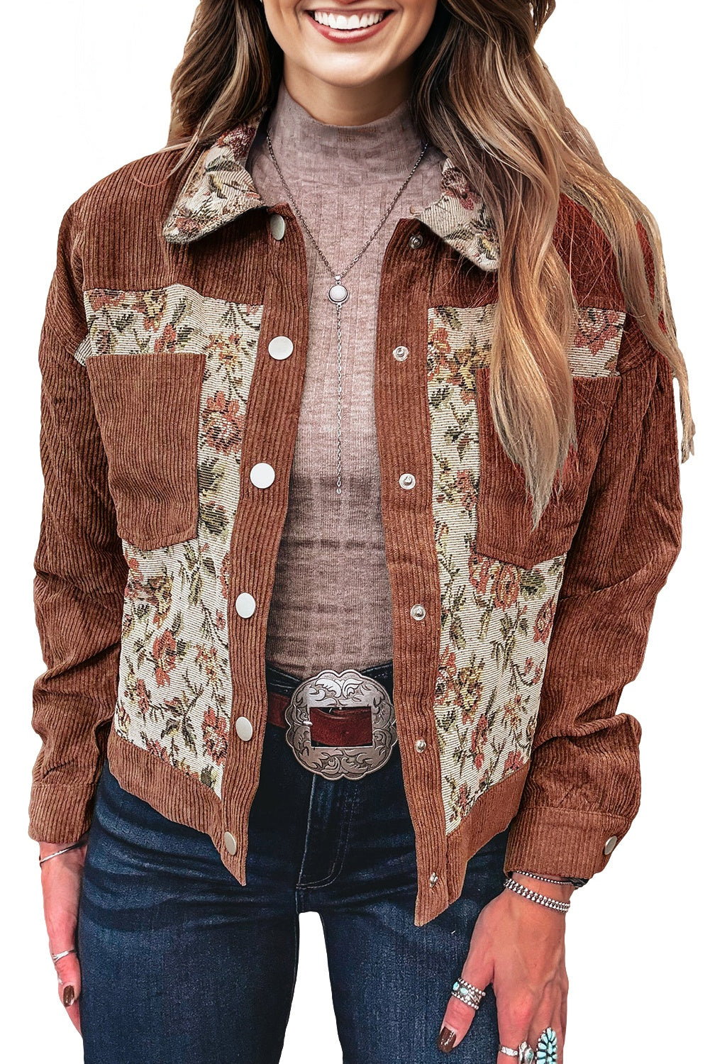 Ribbed Retro Floral Patchwork Shirt Style Jacket Dear-Lover Dropshipping