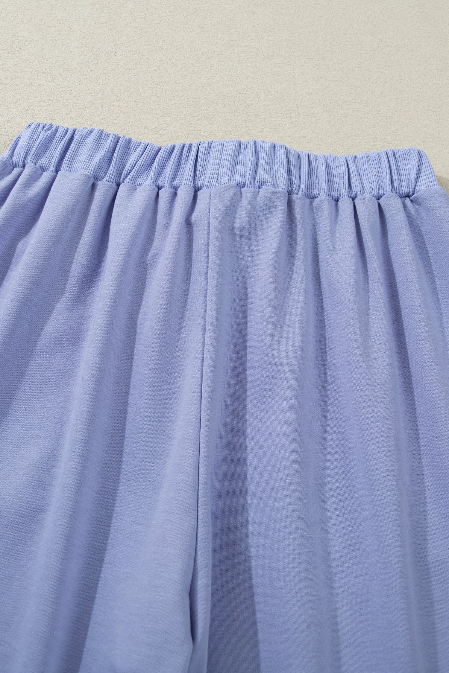 Beau Flounce Long Sleeve Top Drawstring Pants Contrast Velvet Bow Knot 2pcs Lounge Set – Blue