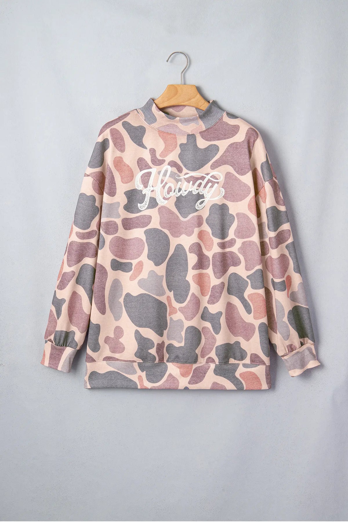 Camo Print Howdy Western Style Baggy Pullover Sweatshirt – Multicolour