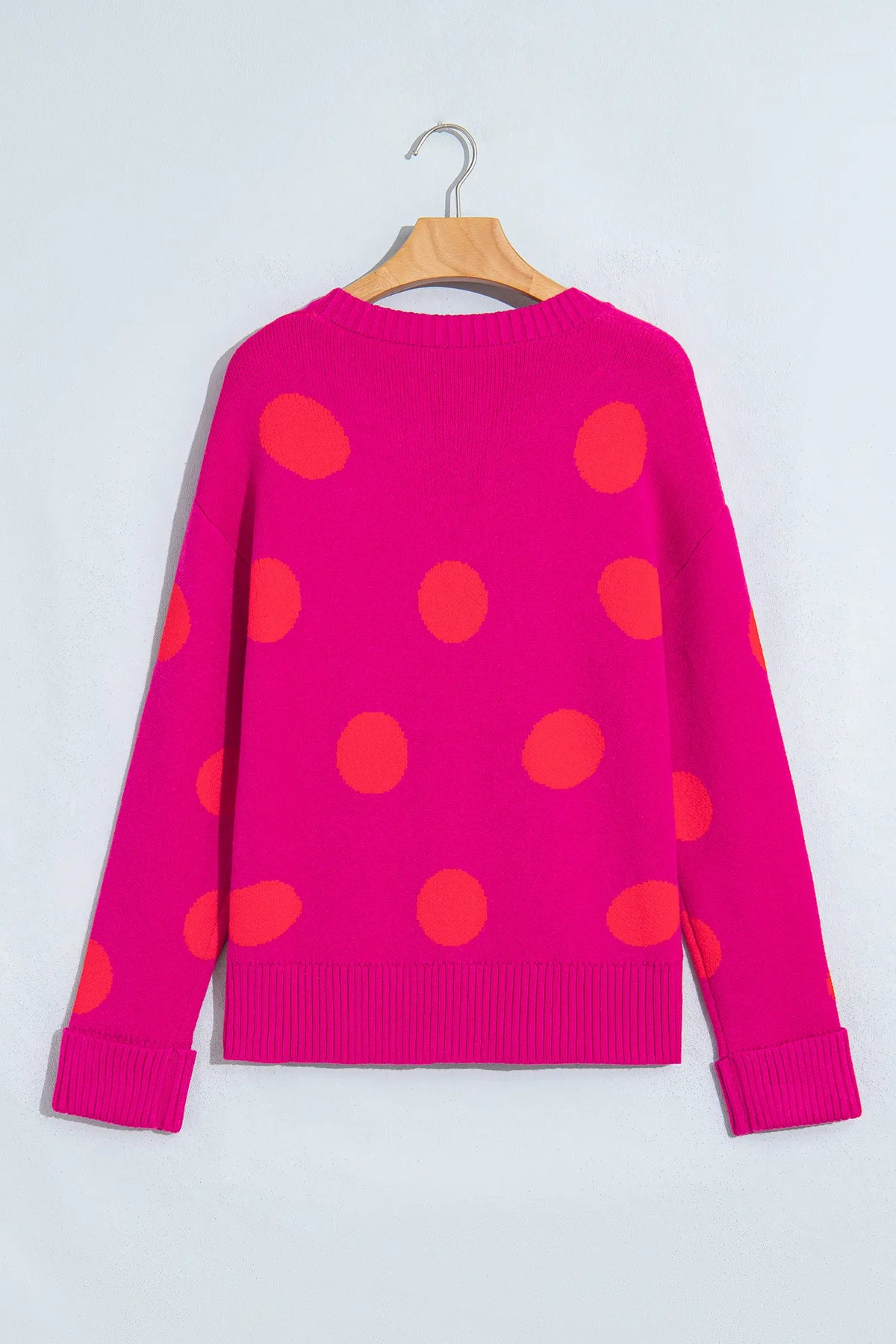 Playful Cozy Polka Dot Sweater – Strawberry Pink