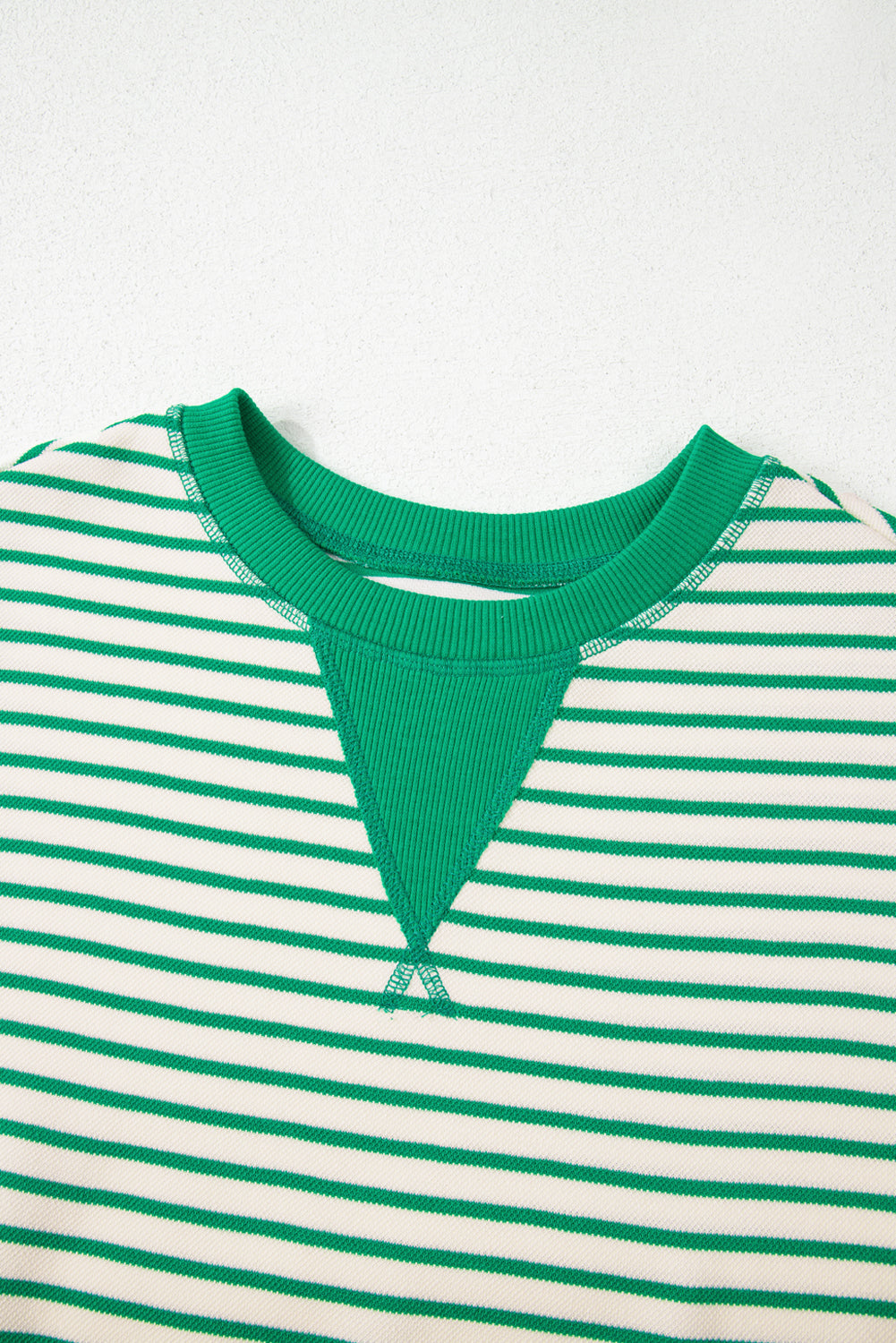 Contrast Detail Striped Ruffle Short Sleeve Top eAura