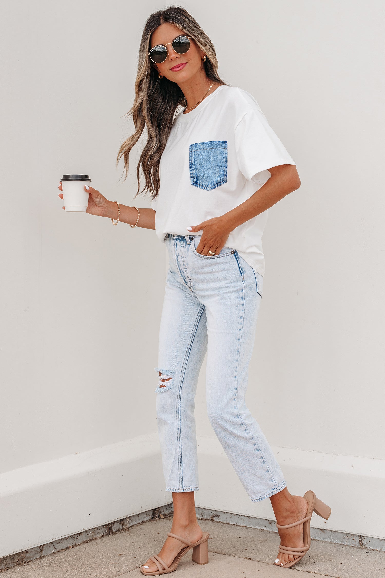 Colour Block Chest Pocket Patched Casual Short Sleeve Top