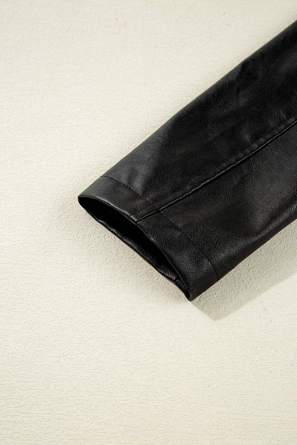 Black Faux Leather Buttoned Front Boxy Jacket eAura