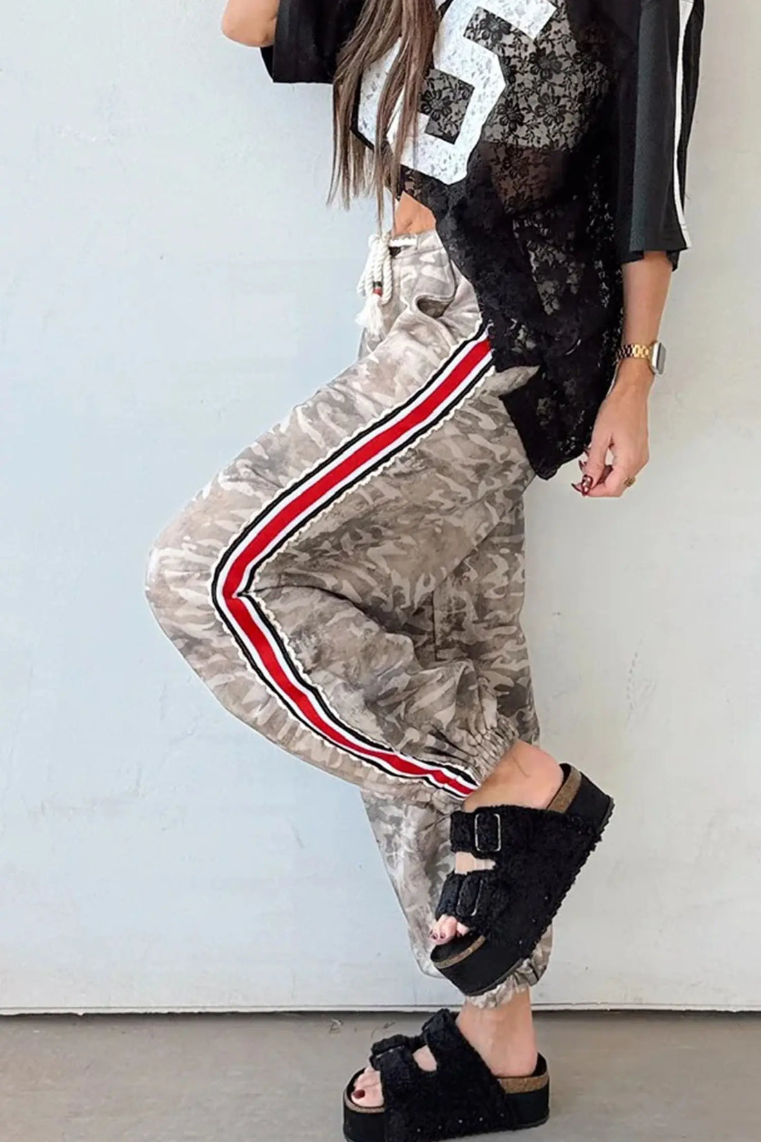 Camo Print Striped Side Panel Drawstring Joggers
