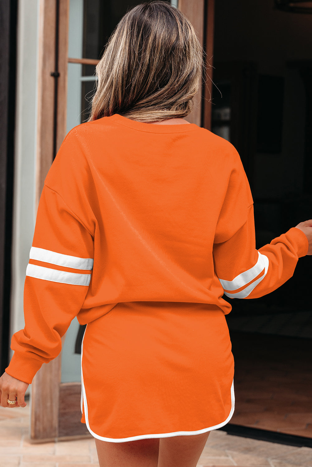 Varsity Stripe Detail Drop Shoulder Pullover Mini Skort Co-ord Set - eAura