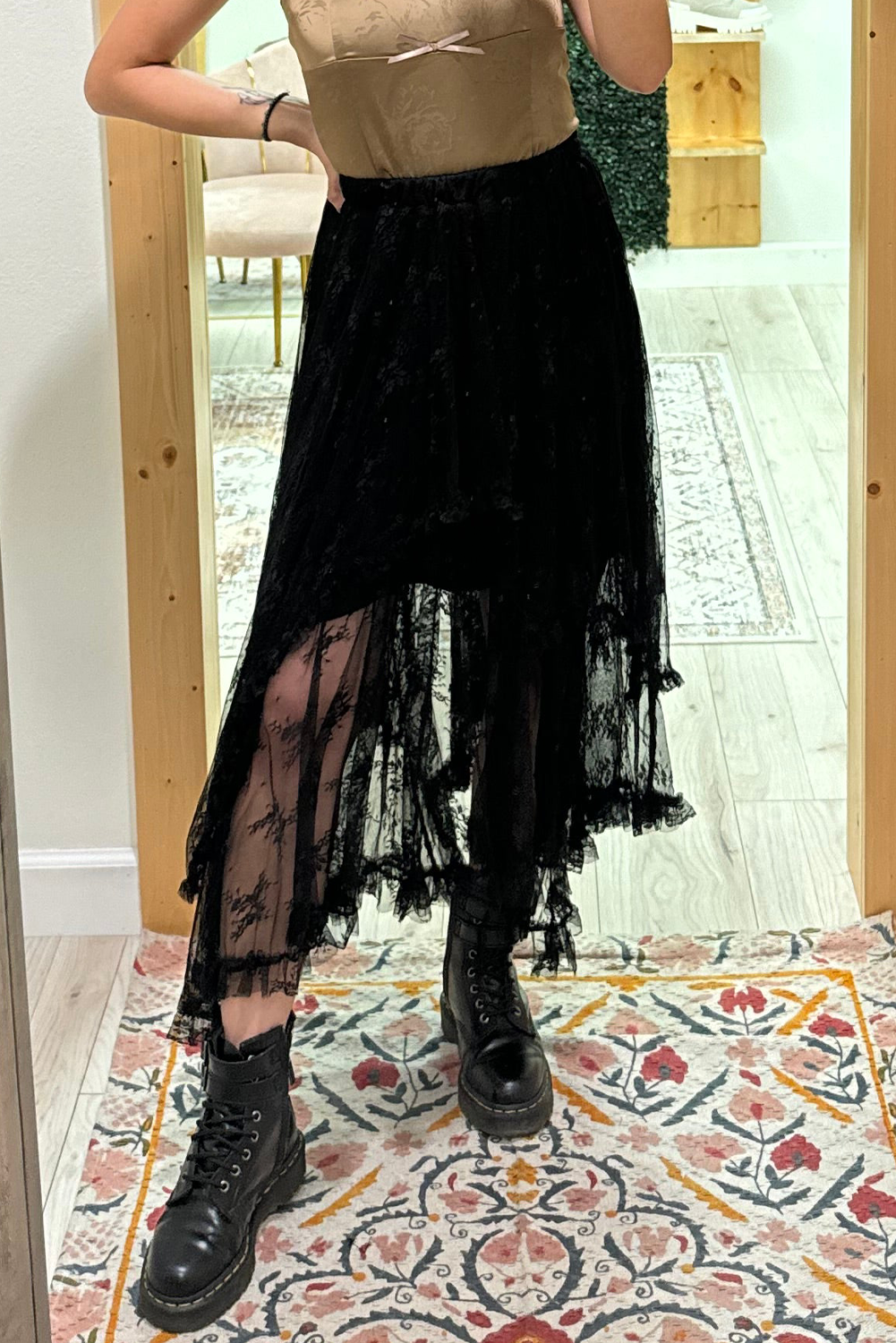 Black Lace Cascading Tiered High Waist Maxi Skirt - eAura