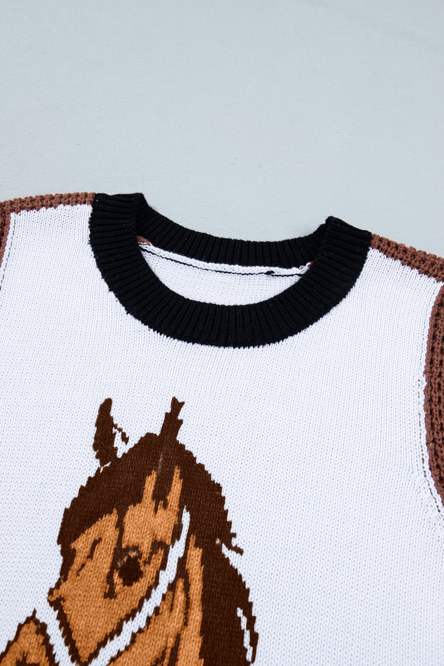 White Western Horse Head Colour Block Trim Sweater Vest