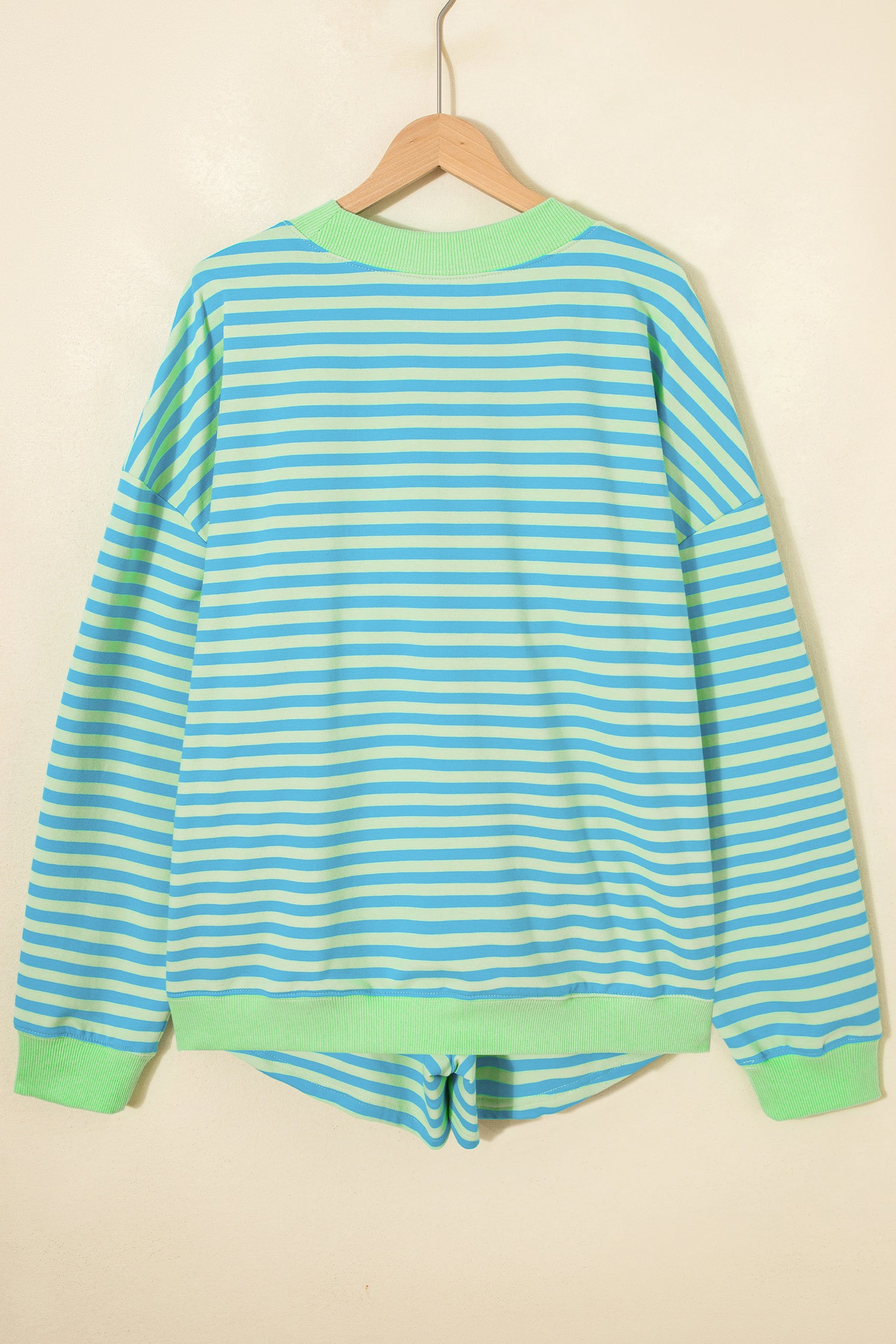 Color Block Detail Long Sleeve Pullover Elastic Waist Pull On Shorts 2pcs Set – Yellow Stripe