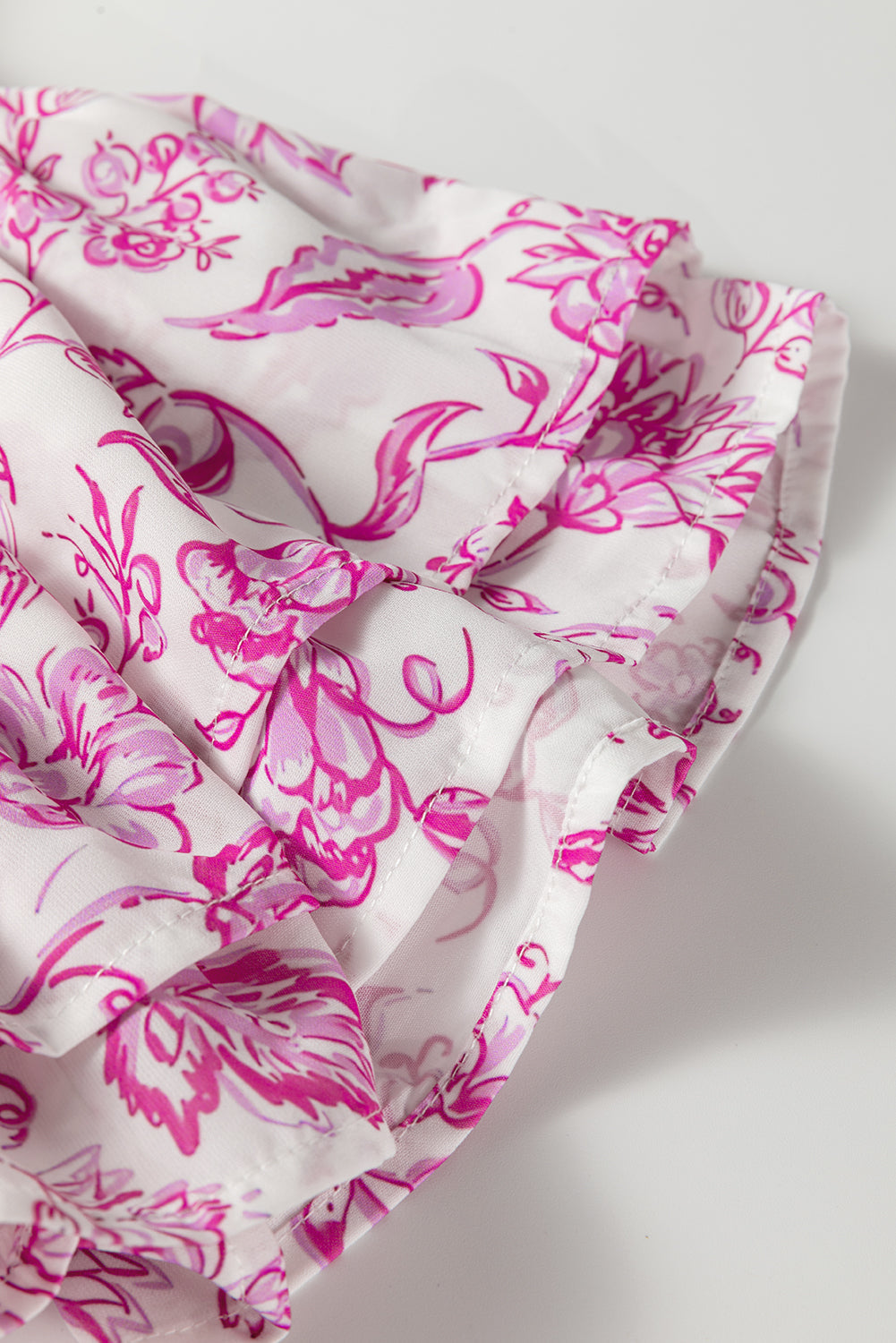 Pink Baroque Floral Ruffle Sleeve V-Neck Blouse Top eAura