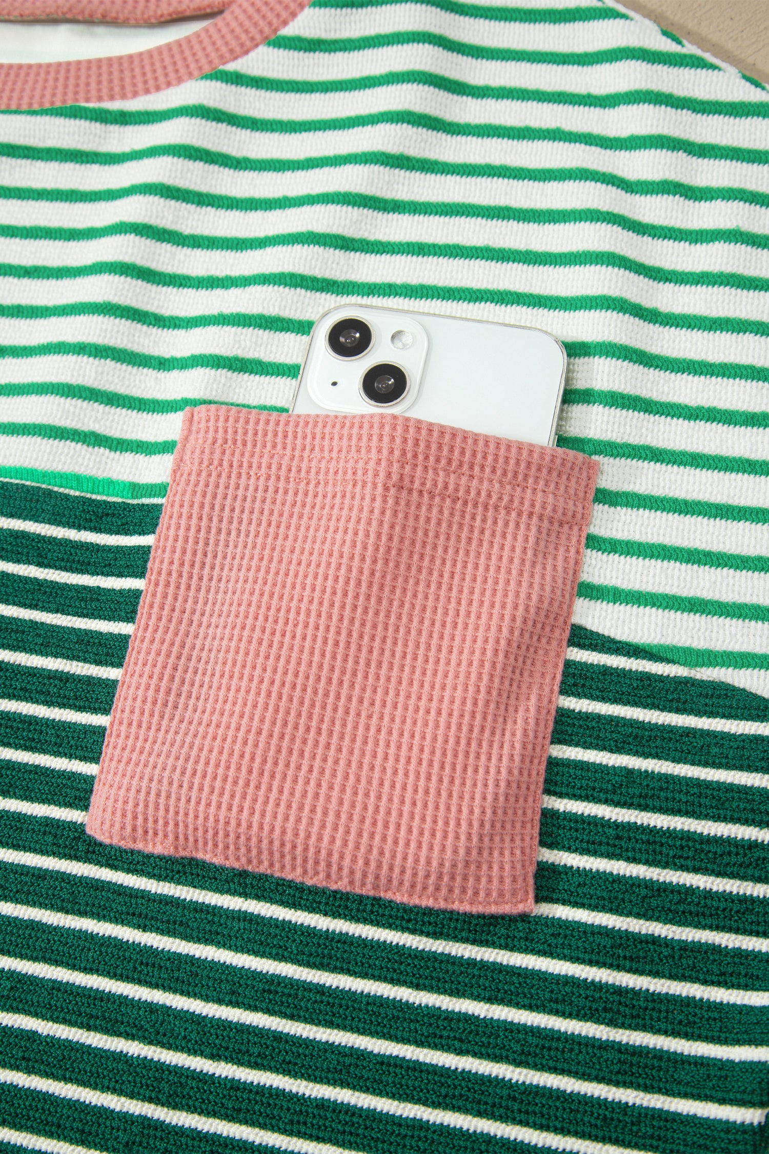 Contrast Print Color Block Detail Relaxed Tee – Green Stripe