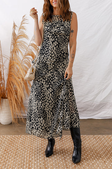 Black Printed Sleeveless Maxi Dress - L - Dresses/Maxi Dresses