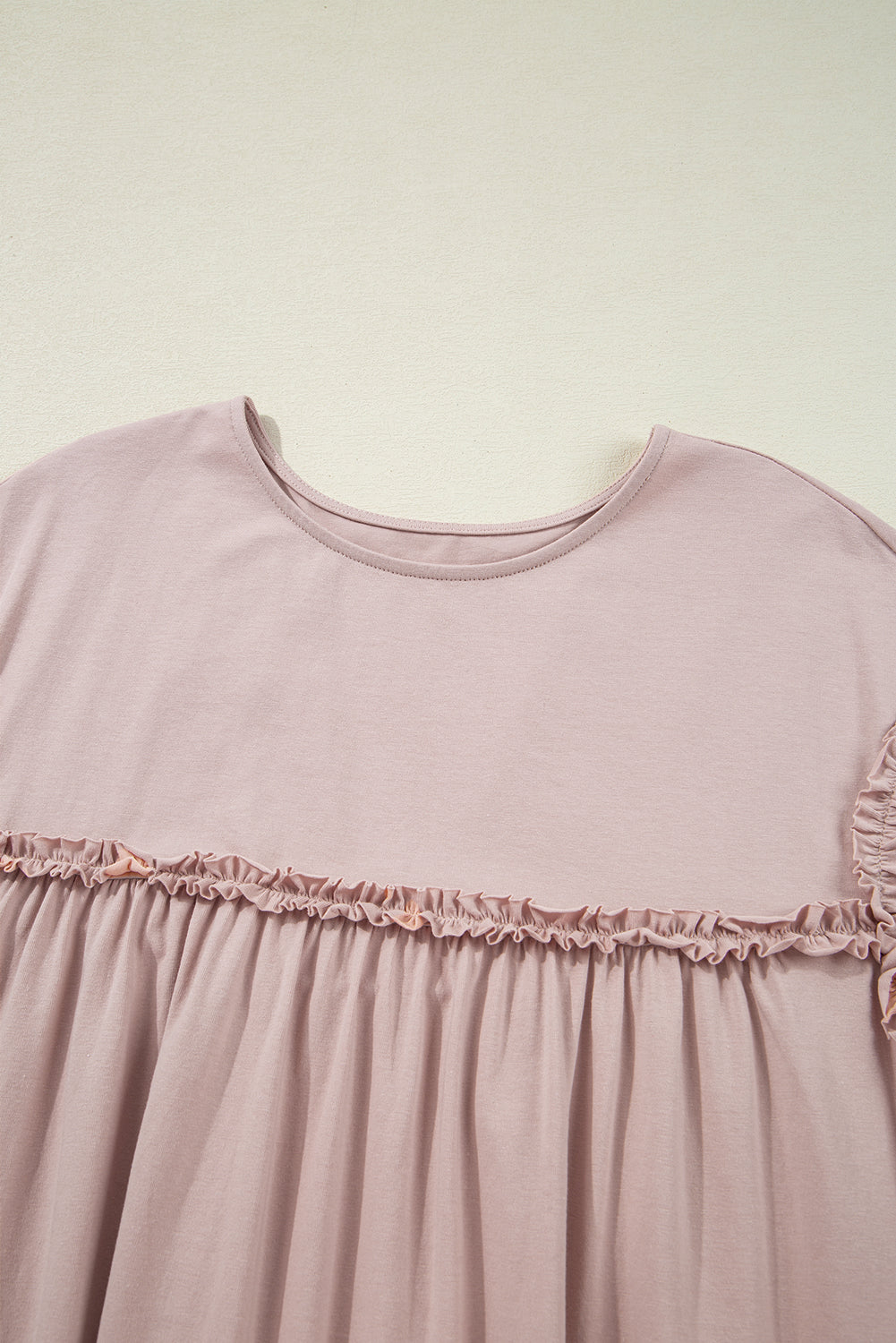 Mint Green Frilled Trim Crew Neck Loose Fit Mini Dress eAura