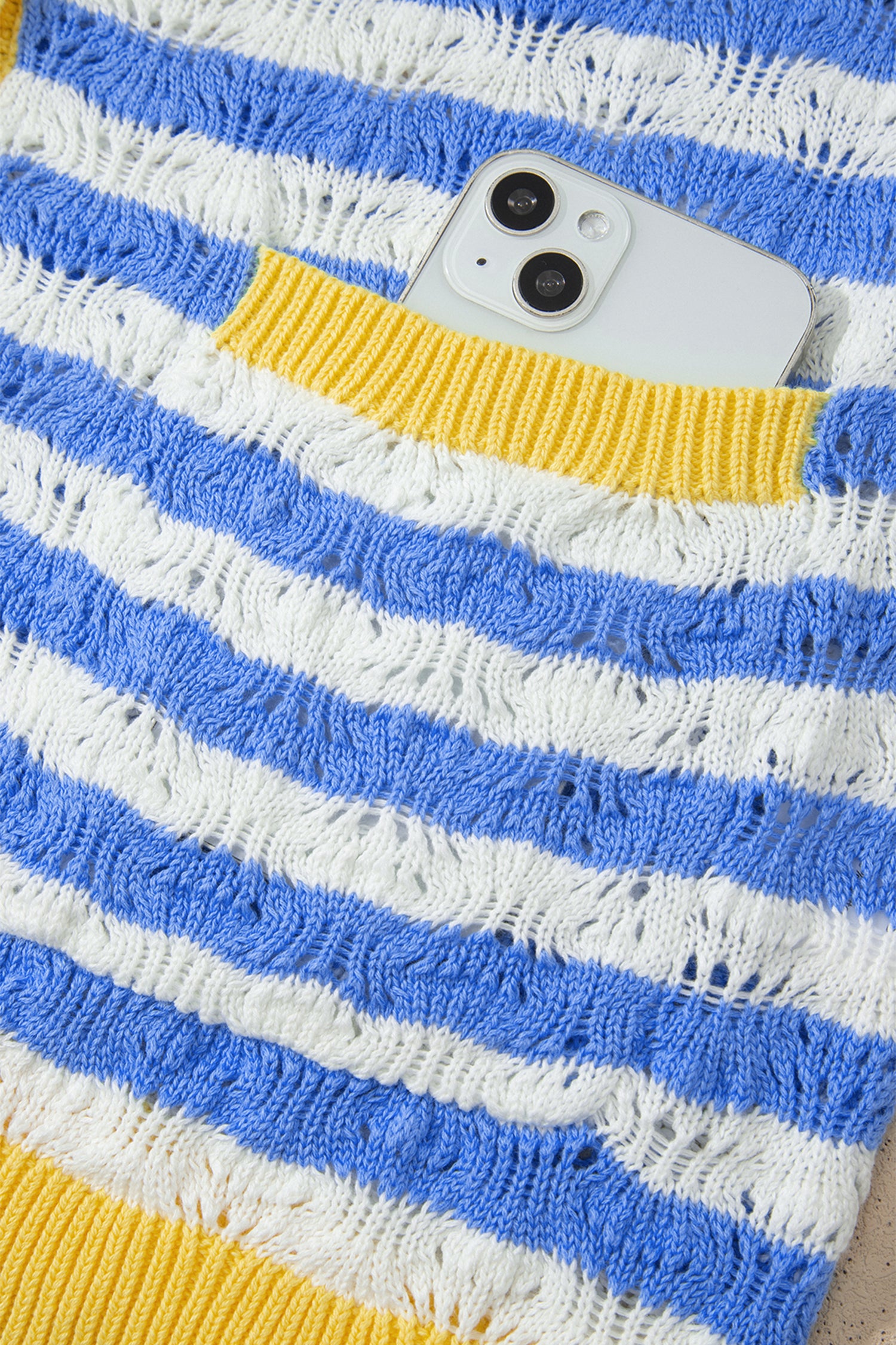 Striped Colorblock Button Front Long Sleeve Loose Fit Knit Cardigan – Sky Blue Stripe
