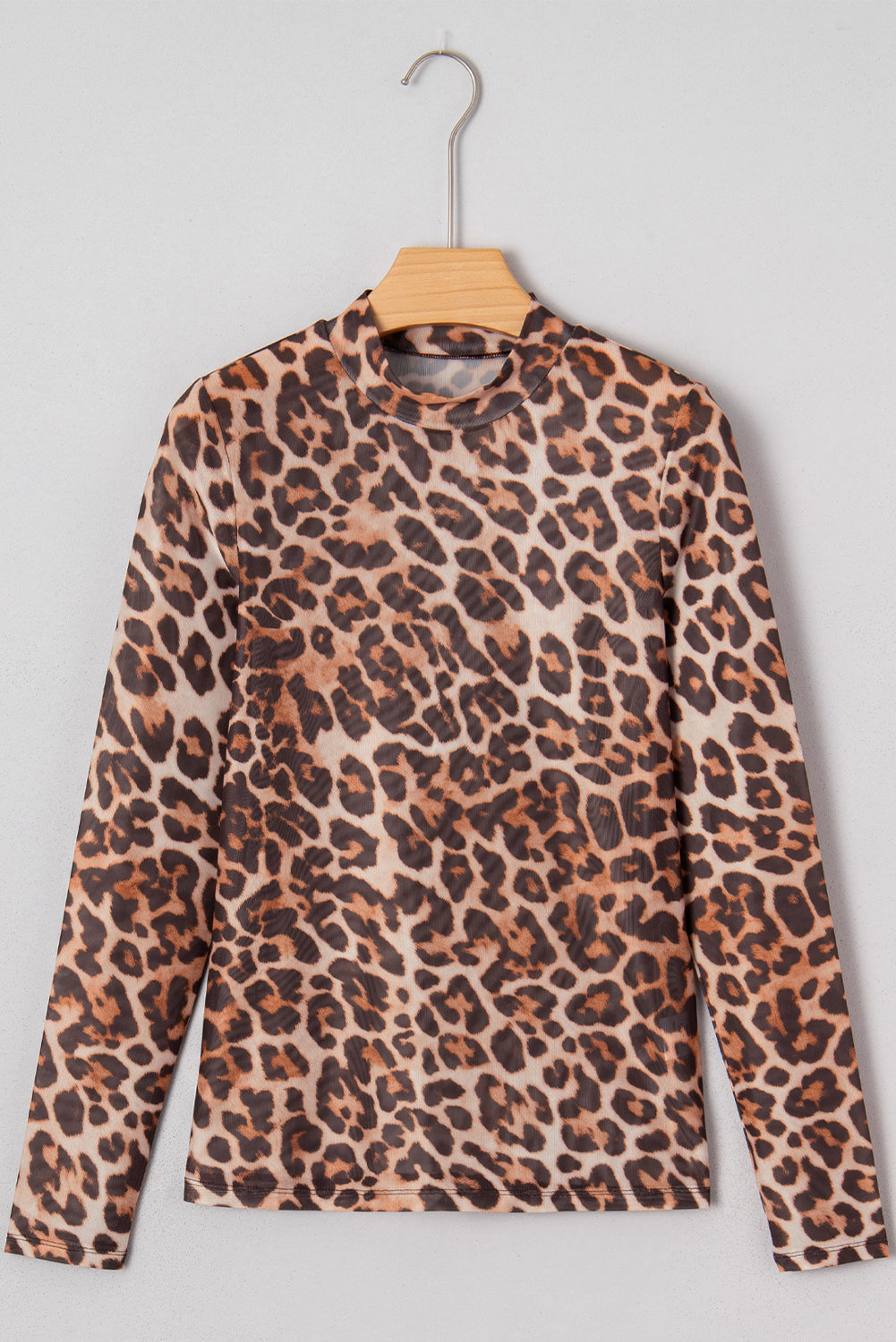 Leopard Mock Neck Long Sleeve Mesh Top - eAura