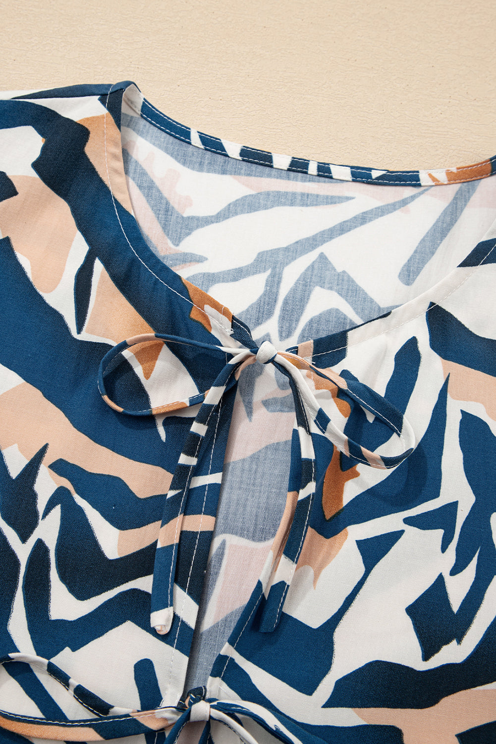 Zebra Print Tied Front Puff Sleeve Top - eAura