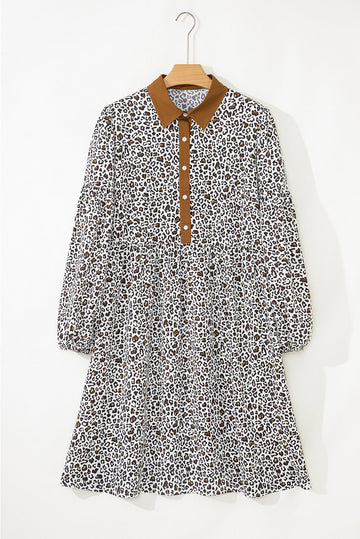 Plus Size V-Neck Leopard Print Puff Sleeve Mini Dress - Size/Plus Dresses/Plus Dresses