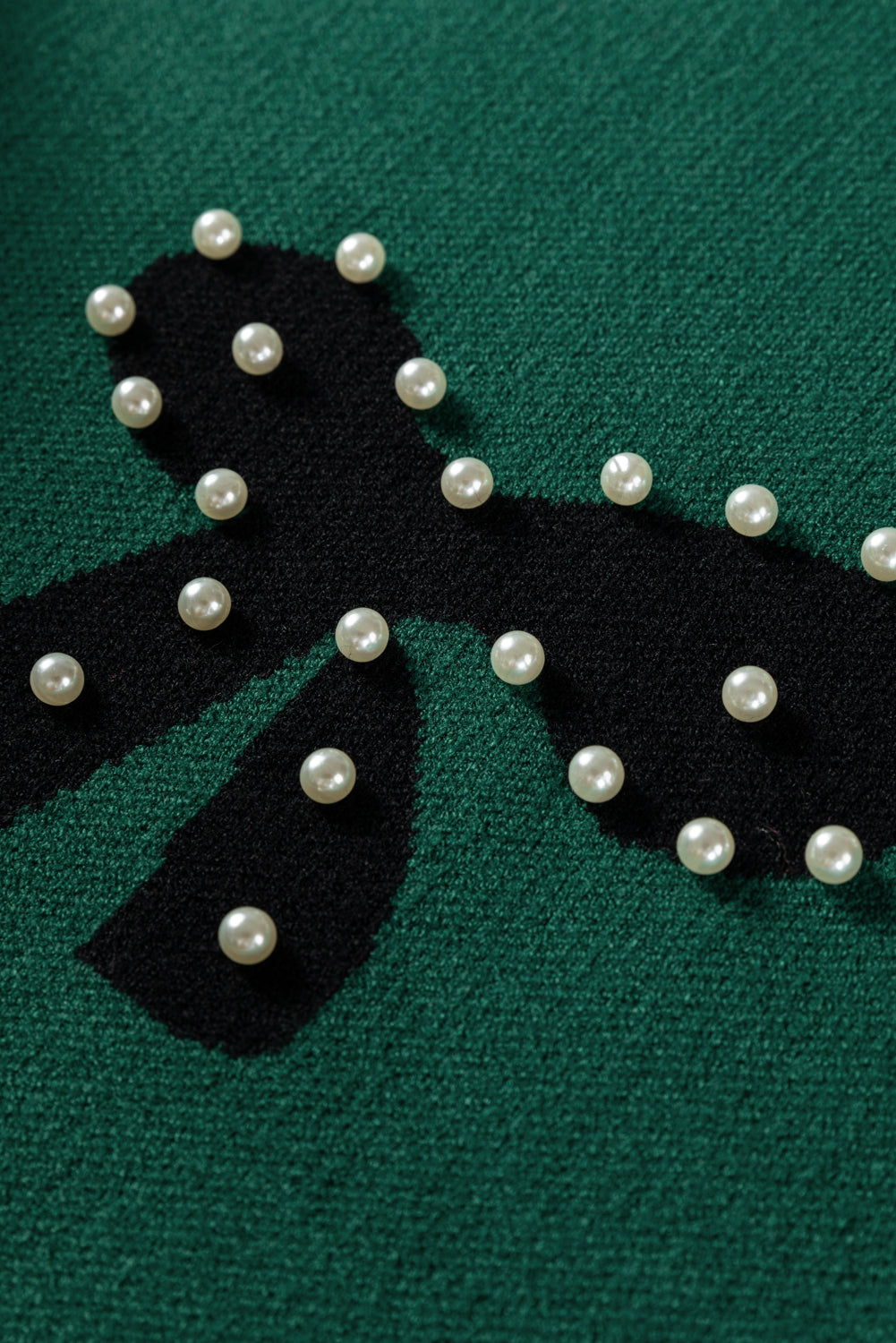 Pearl Embellished Bow Pattern Loose Sweater - eAura