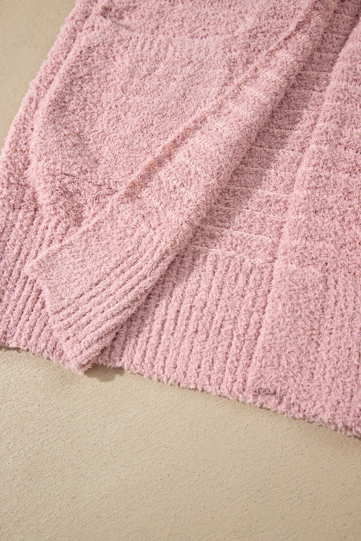 Open Front Soft Fuzzy Ribbed Sweater Cardigan – Light Pink