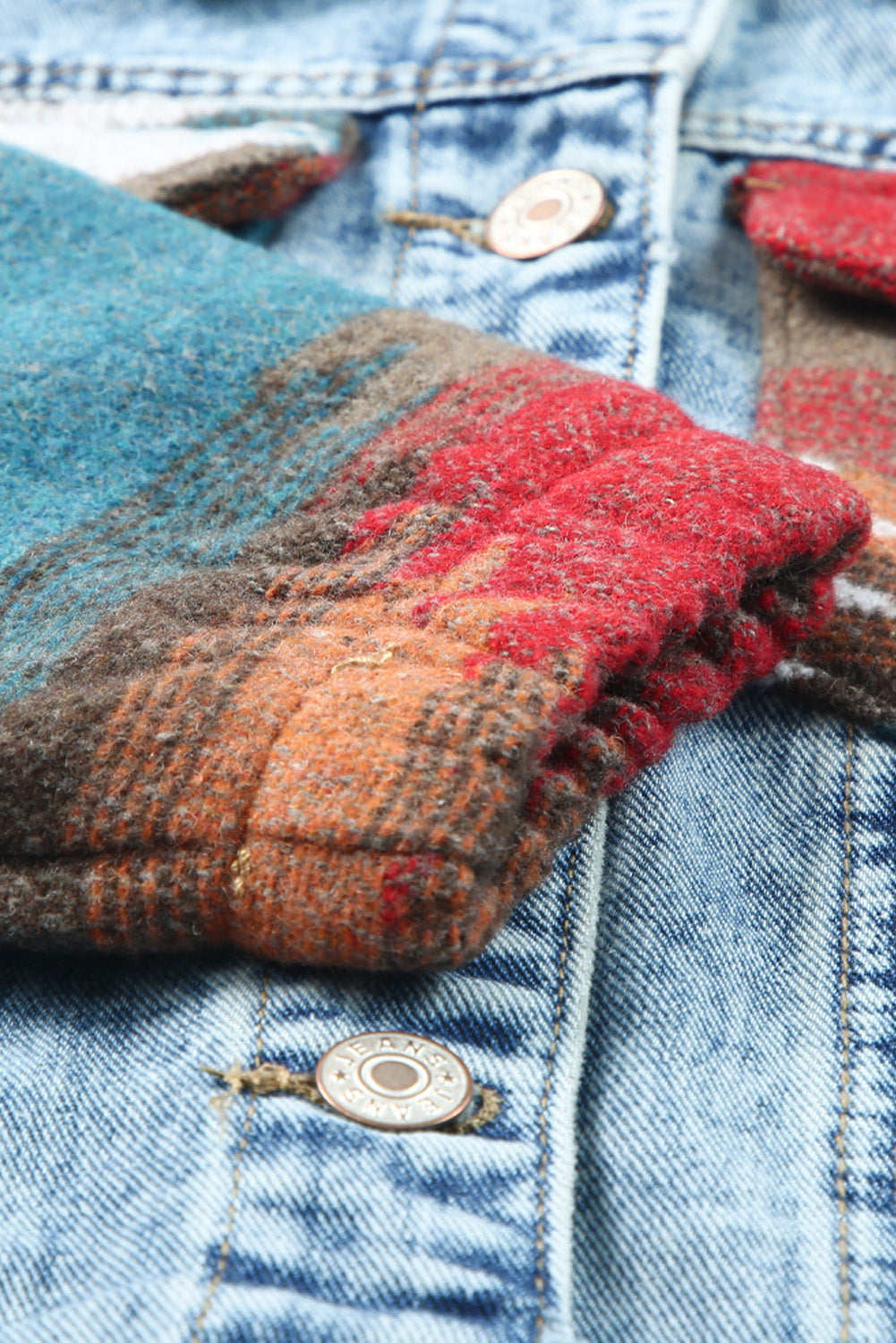 Multicolour Aztec Print Frayed Hem Denim Jacket eAura