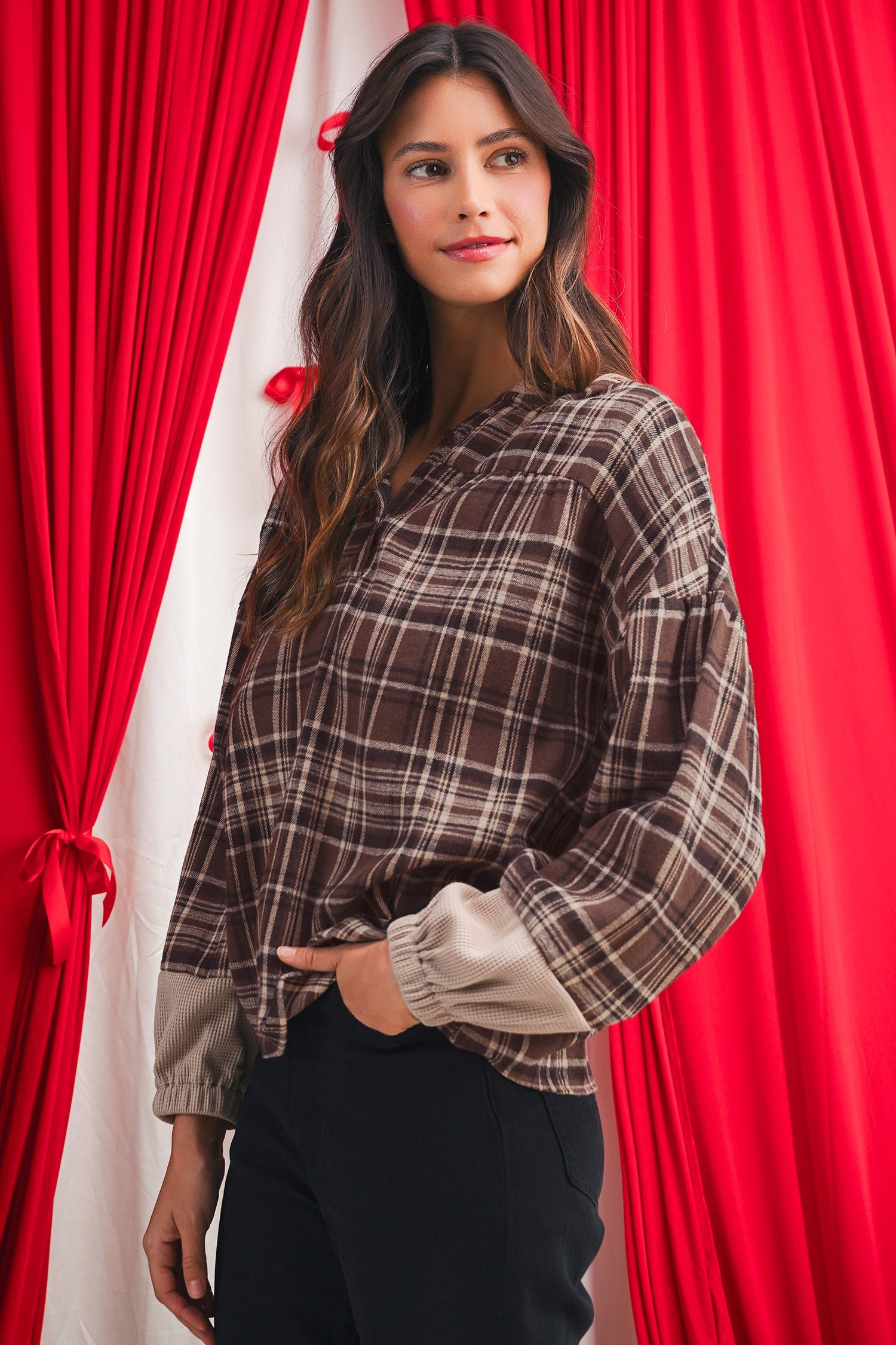Plaid Long Sleeve Button Hoodie - eAura