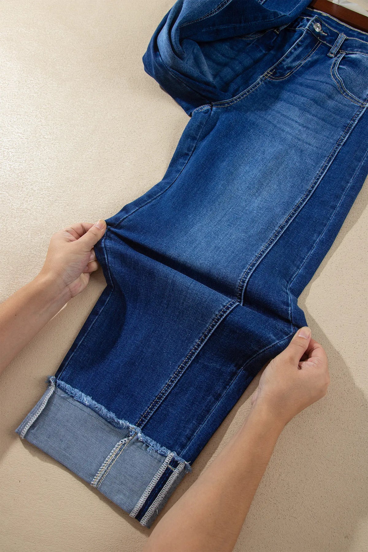 Raw Hem Turnup Loose Ankle-length Jeans – Sail Blue