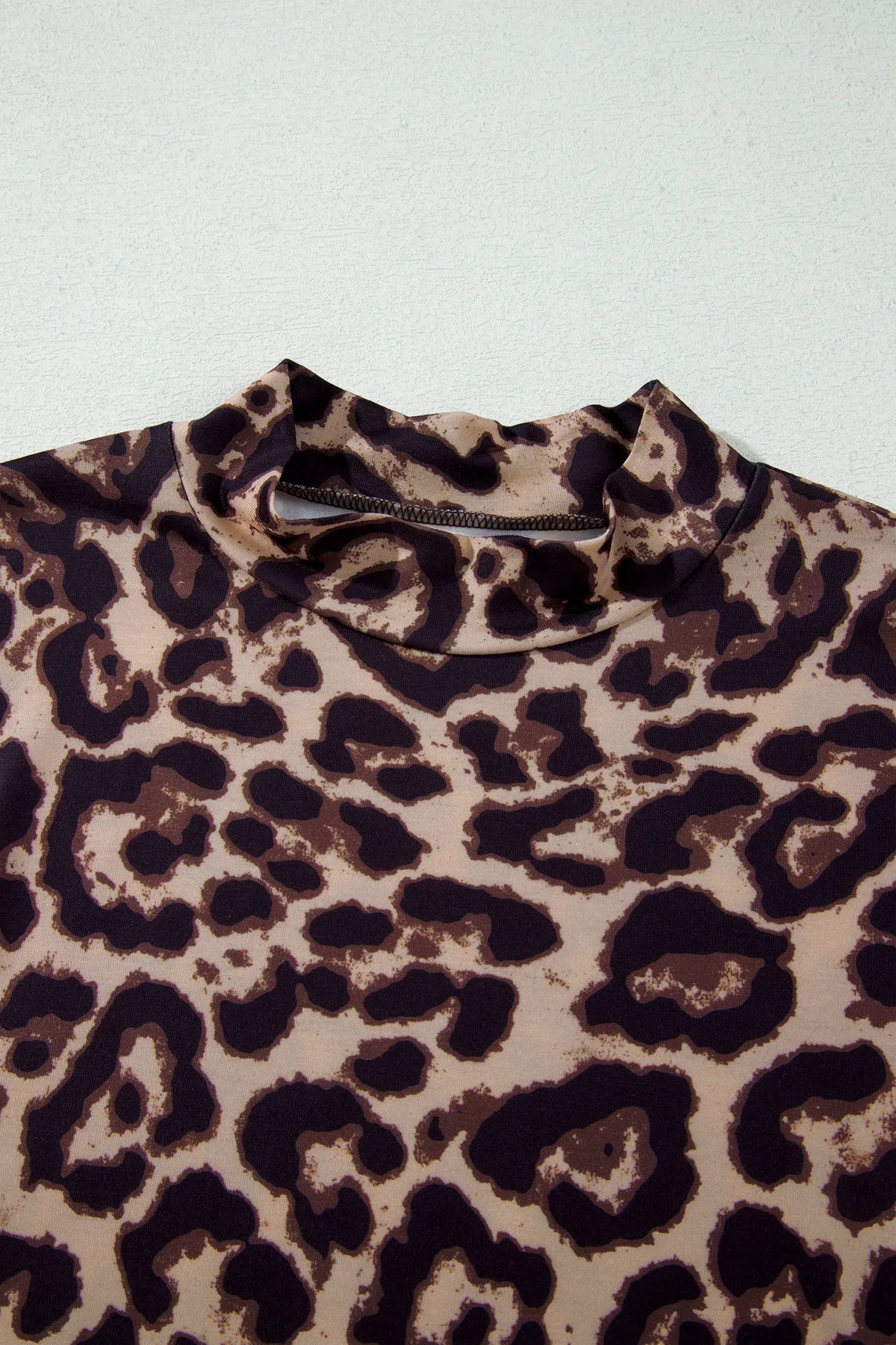 Leopard High Neck Long Sleeve Western Slim Top – Khaki