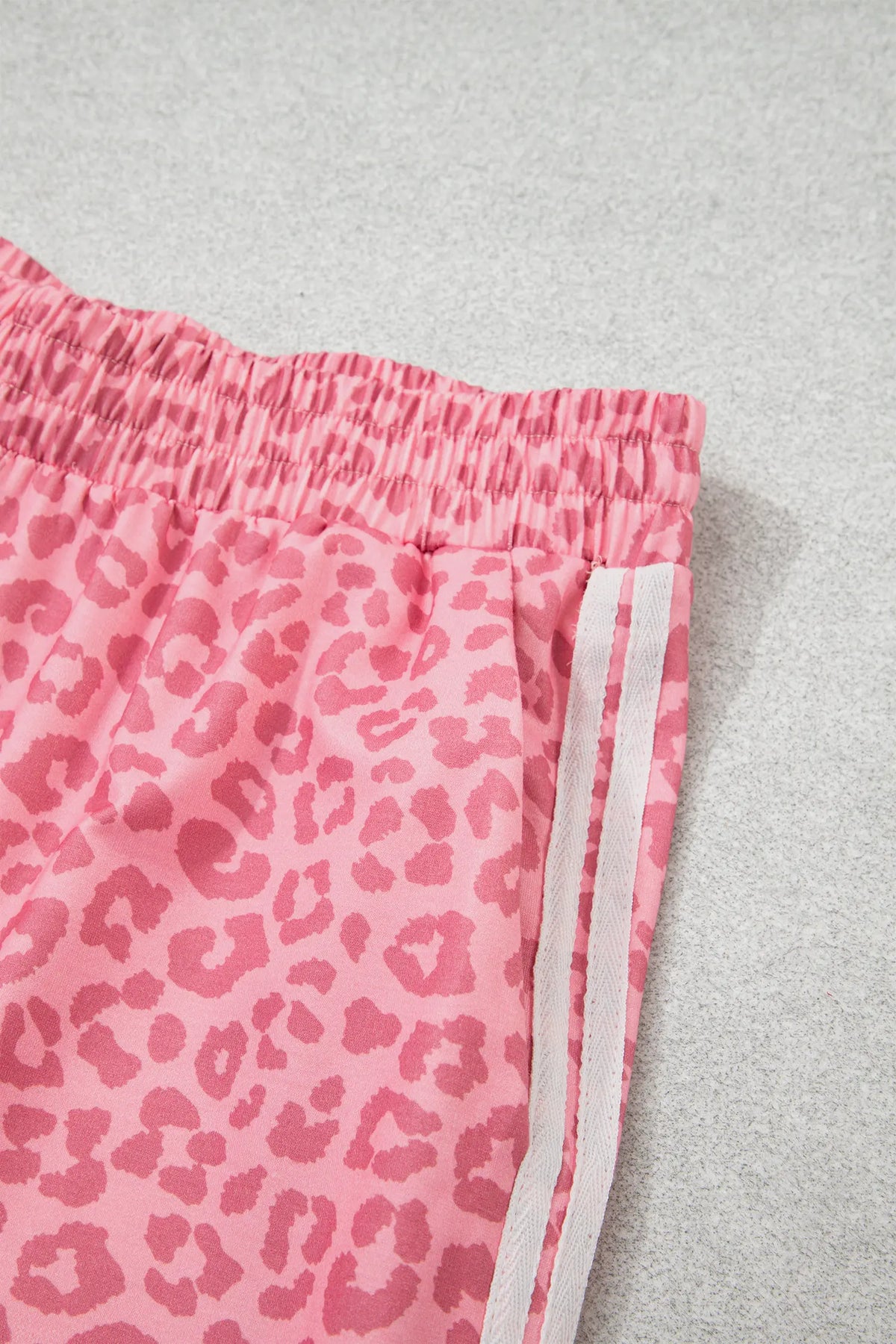 Leopard Print Varsity Striped Detail 3/4 Sleeve Top Shift Pant Set – Pink