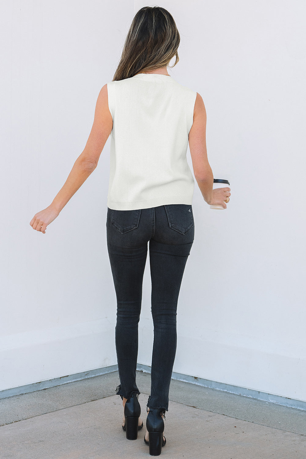 White V Neck Buttoned Sweater Vest eAura