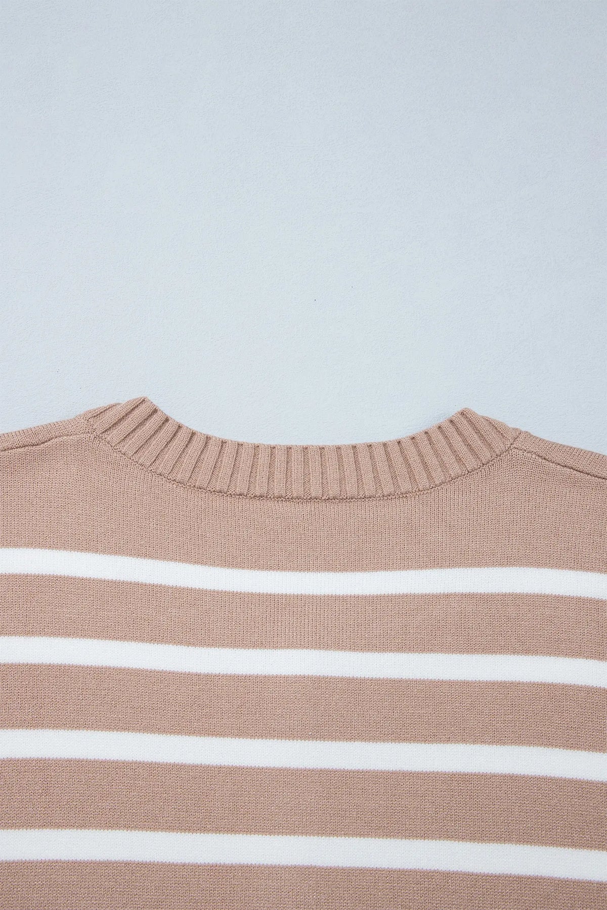 Button Down Short Sleeve Knit Plus Size Cardigan – Khaki Stripe