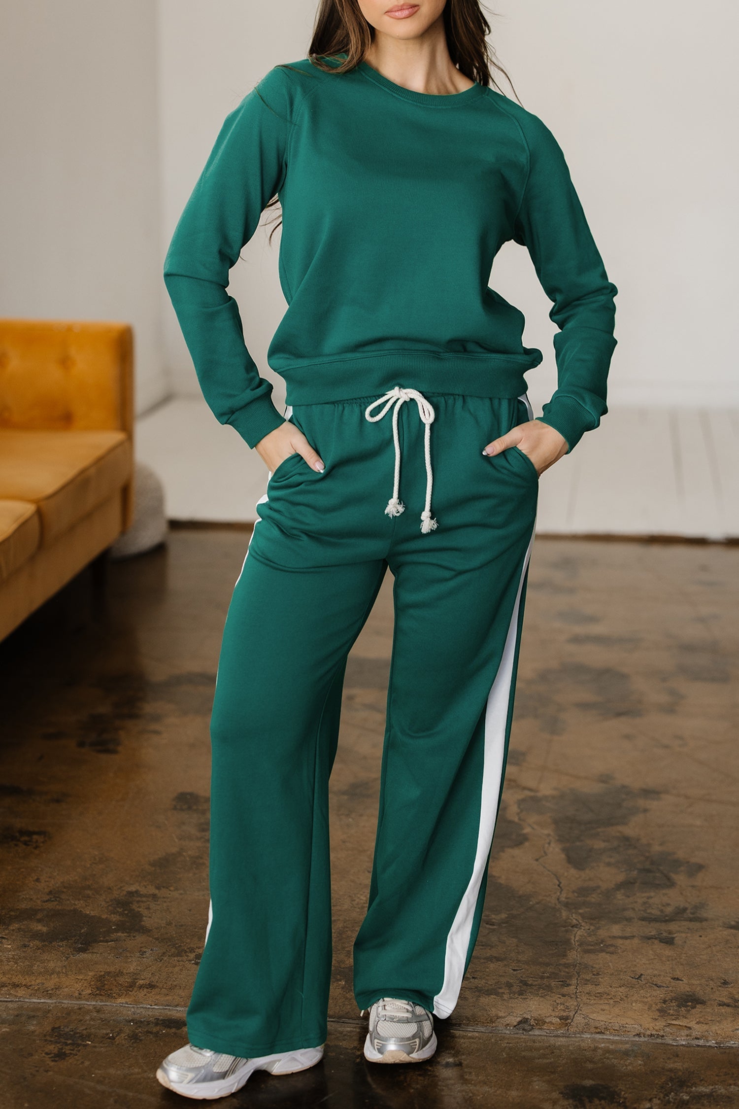 Pullover Top Varsity Stripe Detail & Loose Drawstring Trousers Co-ord - Two Piece Sets/Pant Sets