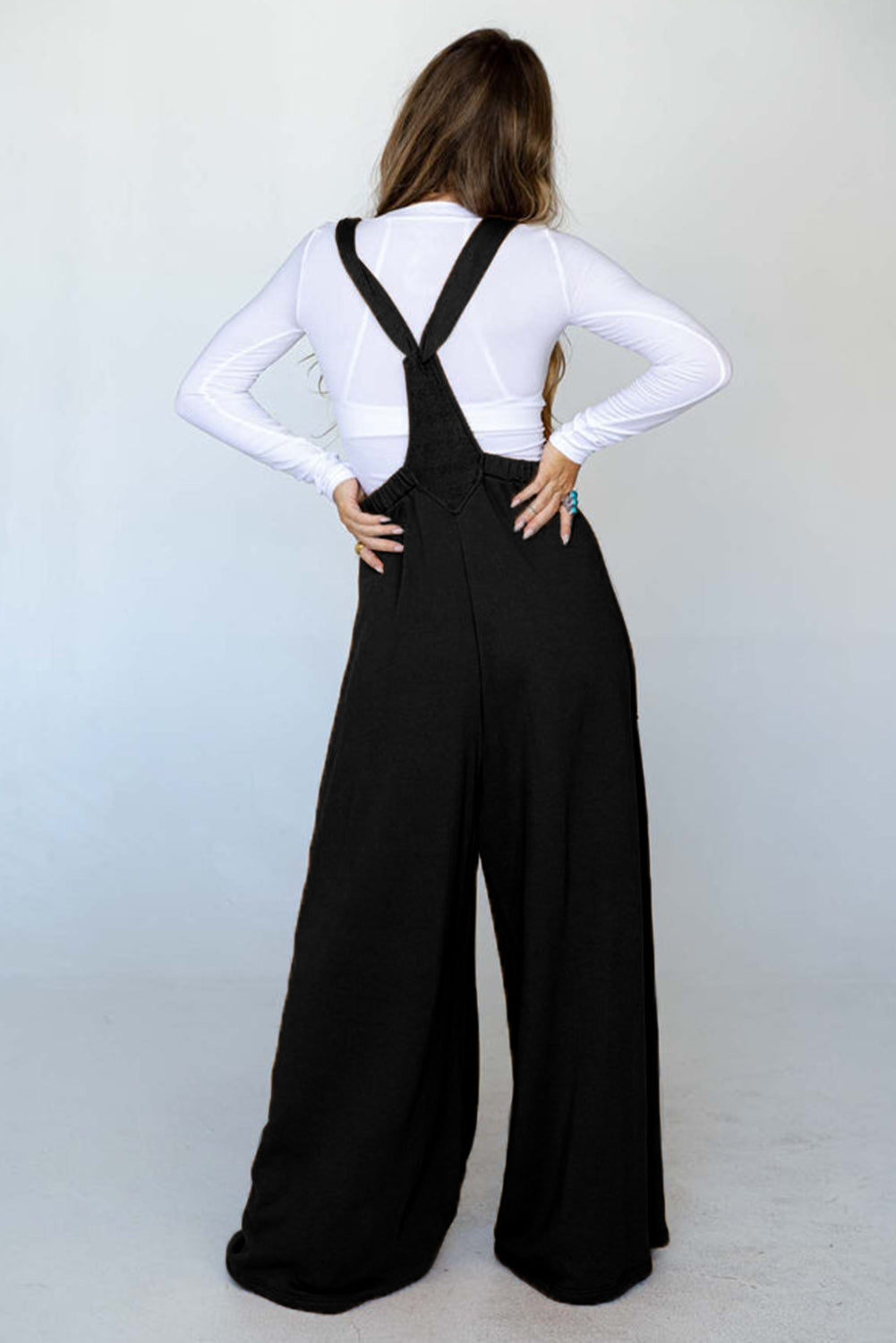 Black Knotted Straps Patch Pocket Wide Leg Jumpsuit eAura