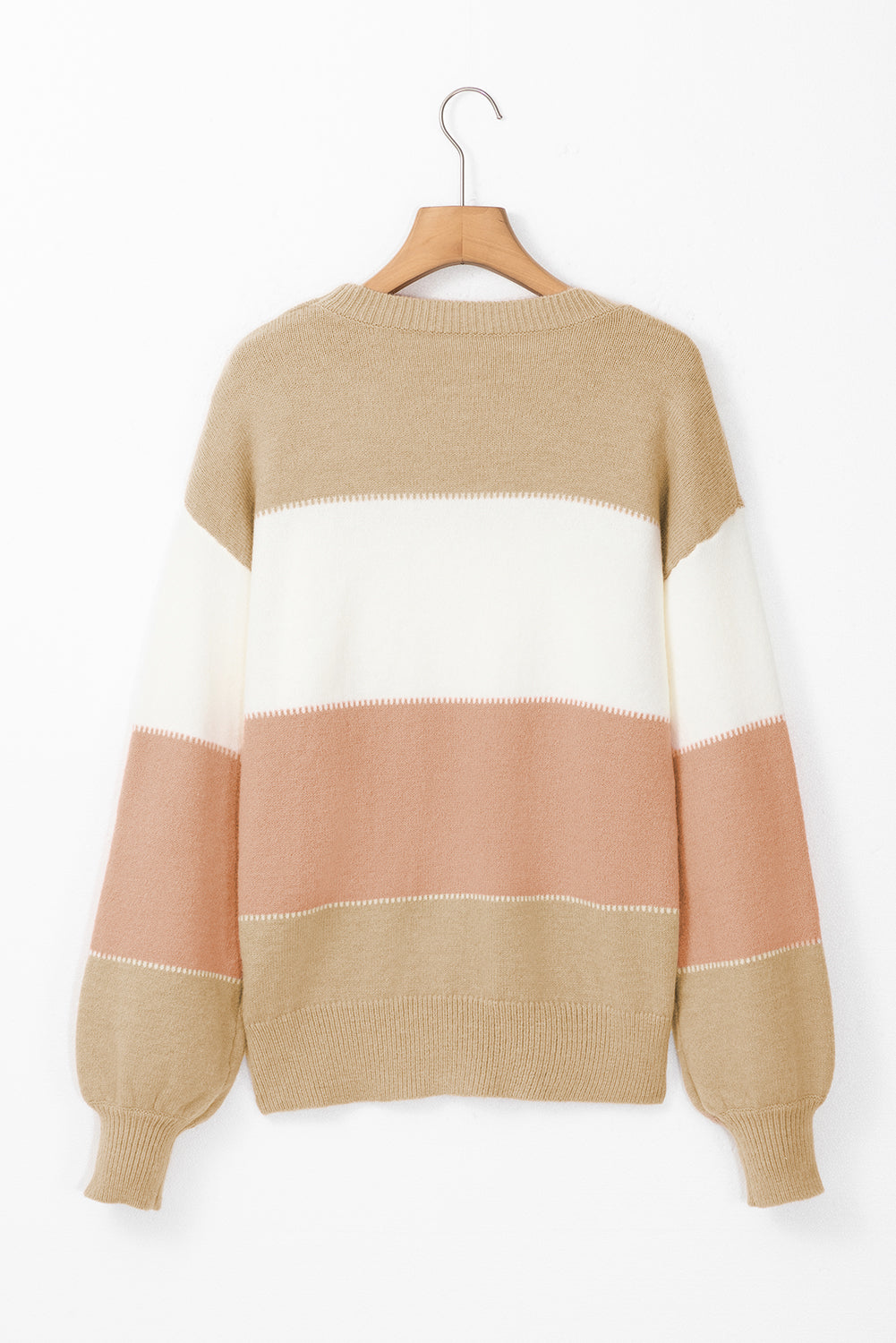Dusty Pink Colour Block Lantern Sleeve Drop Shoulder Sweater eAura