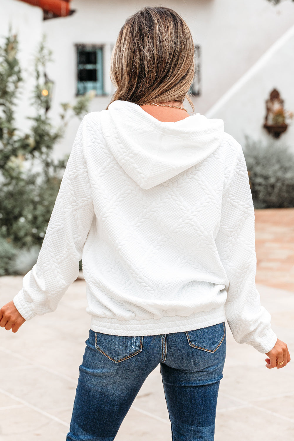 White Cable Lattice Texture Hoodie eAura