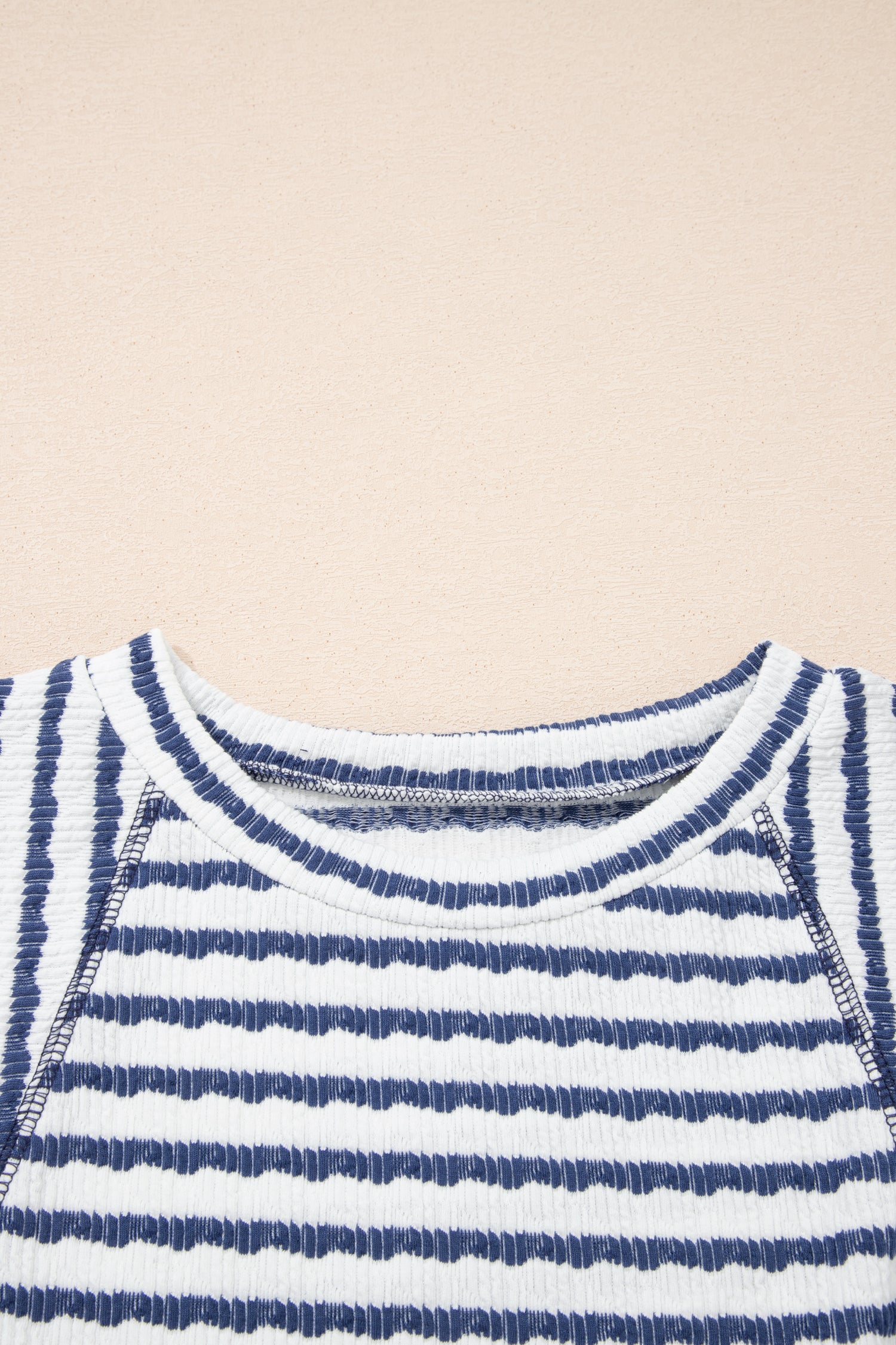 Striped Textured Knit Split Hem Half Sleeve Loose Top