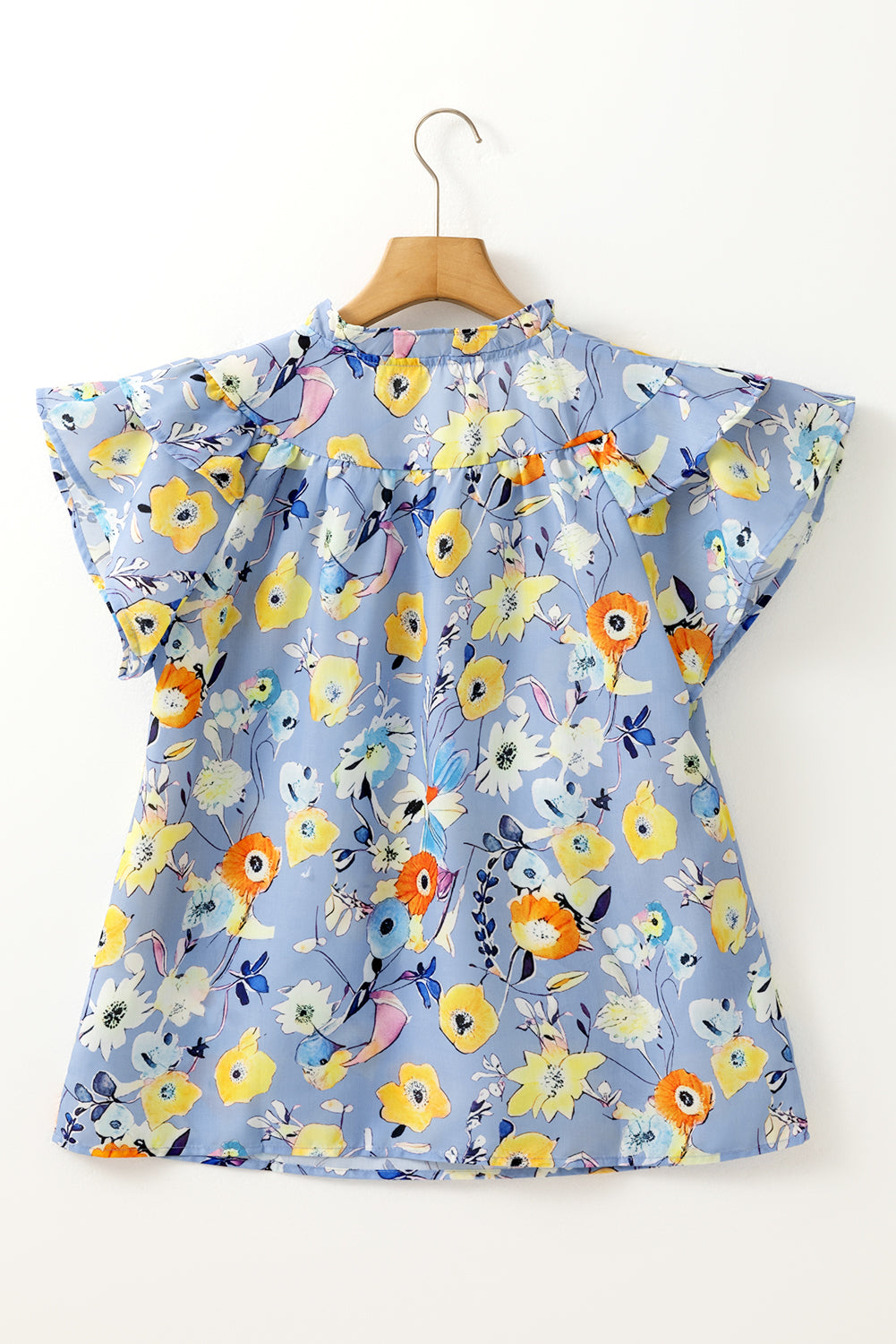 Flutter Sleeve V-Neck Floral Top eAura