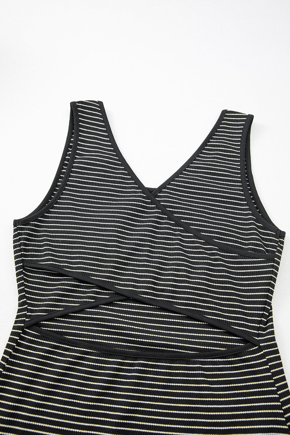 Black Stripe Criss Cross Side Slits Slim Fit Sleeveless Midi Dress eAura