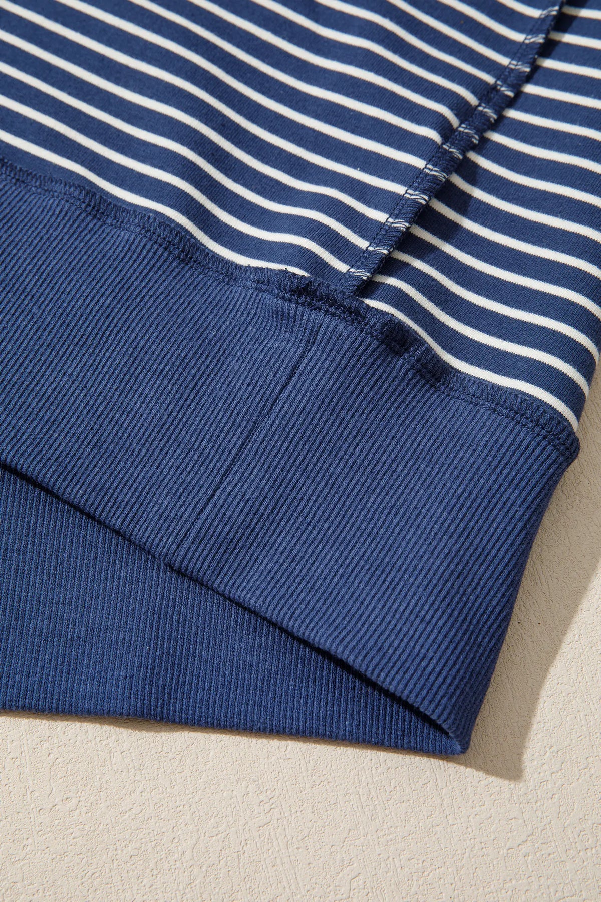 Ribbed Patchwork Mock Neck Baggy Pullover Matching Shorts Set – Blue Stripe