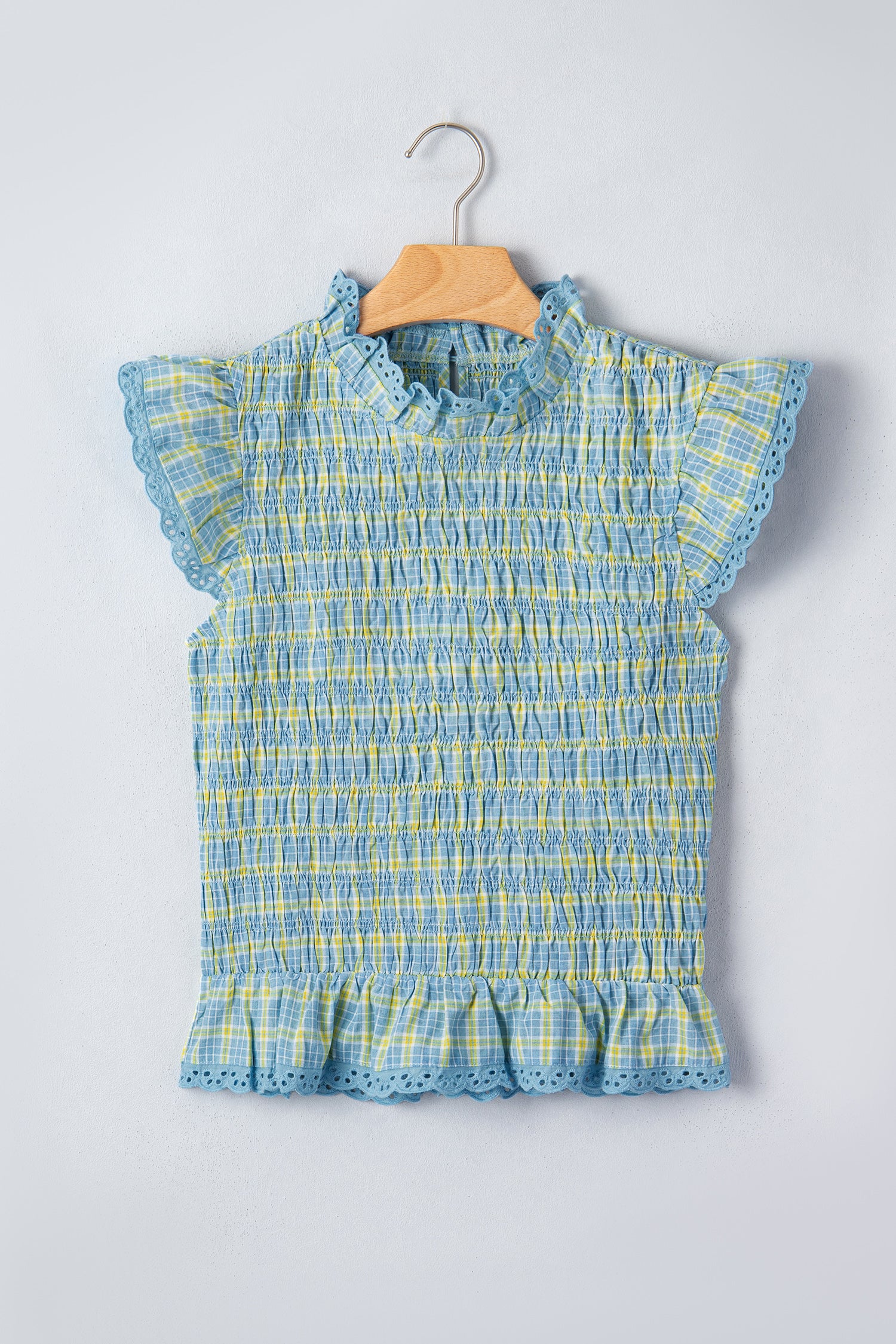 Gingham Smoked Lace Trim Tank Top – Multicolour