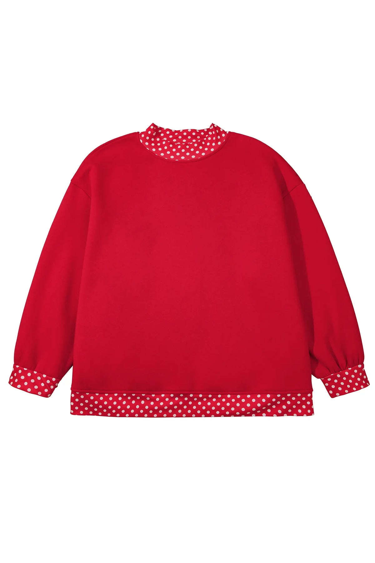 Polka Dot Patchwork Round Neck Plus Size Sweatshirt – Racing Red