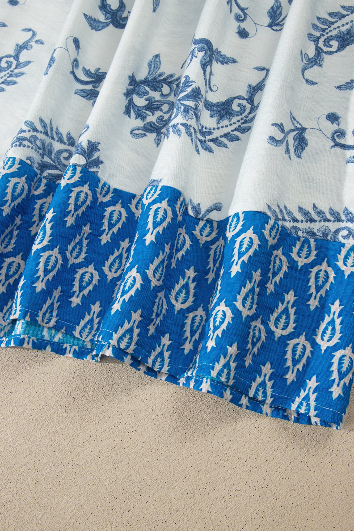 Sky Blue Boho Abstract Print Tassel Tie Maxi Dress