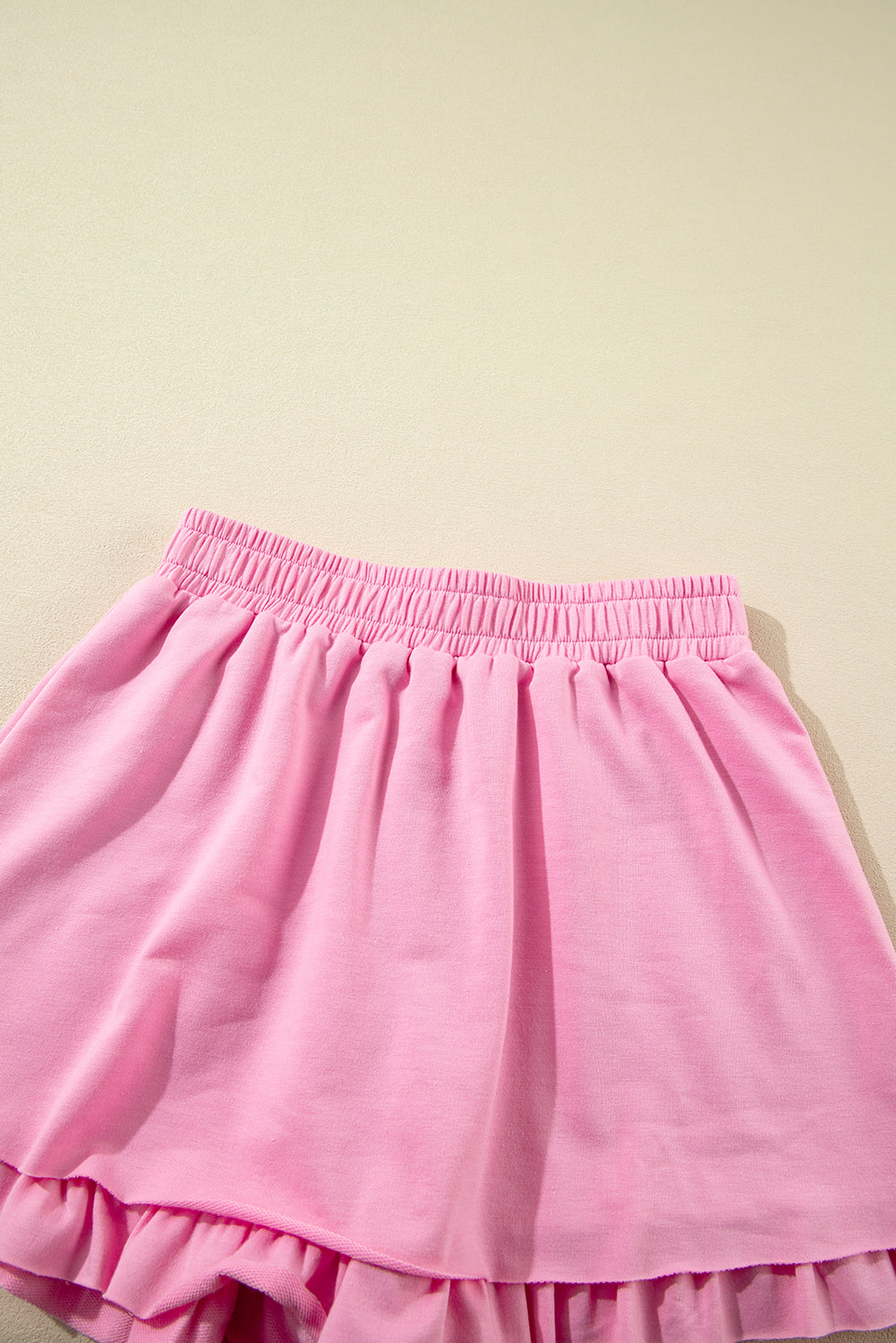 Pink Half Zip Puff Sleeve Top and Ruffled Shorts Set eAura