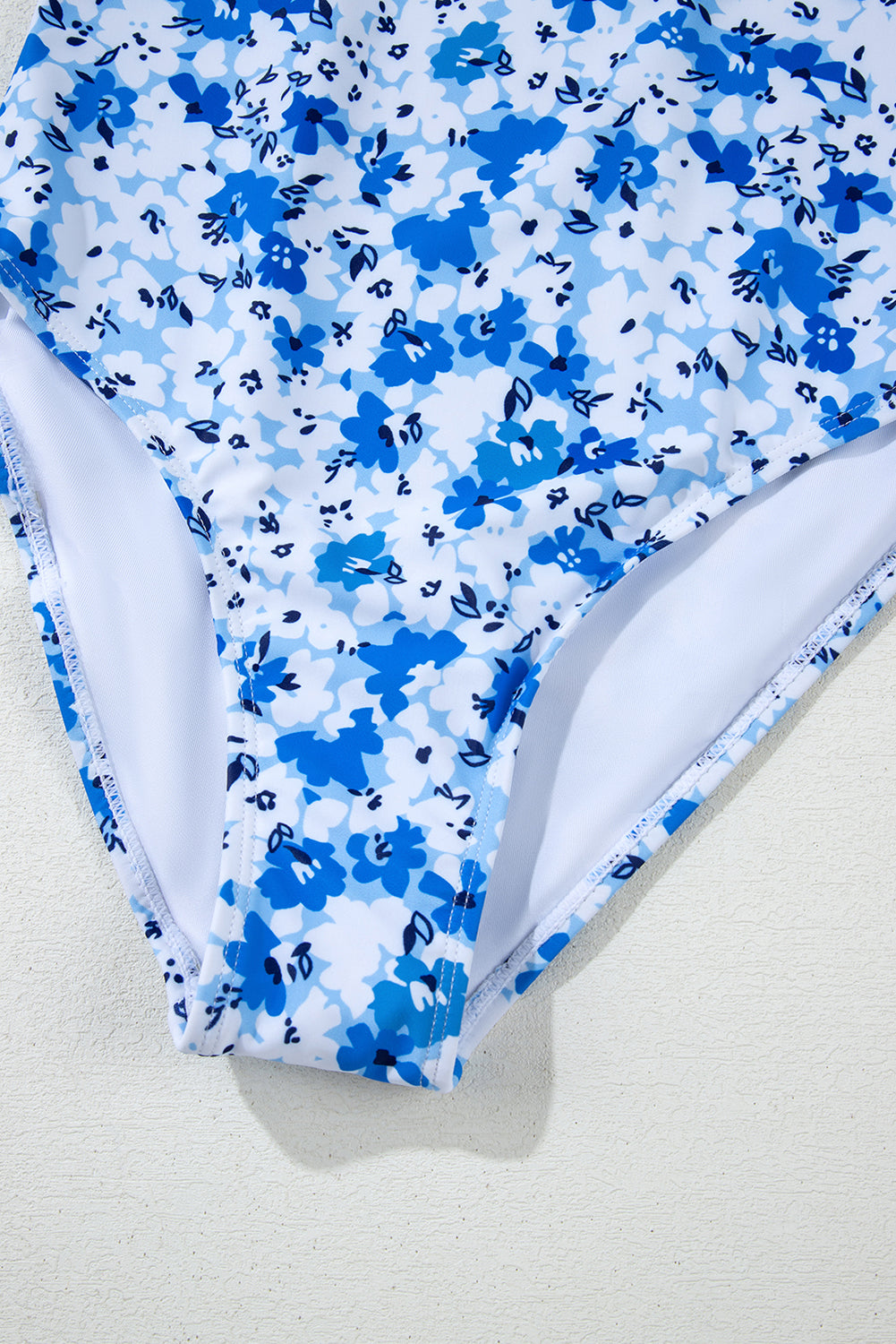 Blue Floral Ruffled Strap Lace-up Hollow Out One Piece Swimsuit eAura