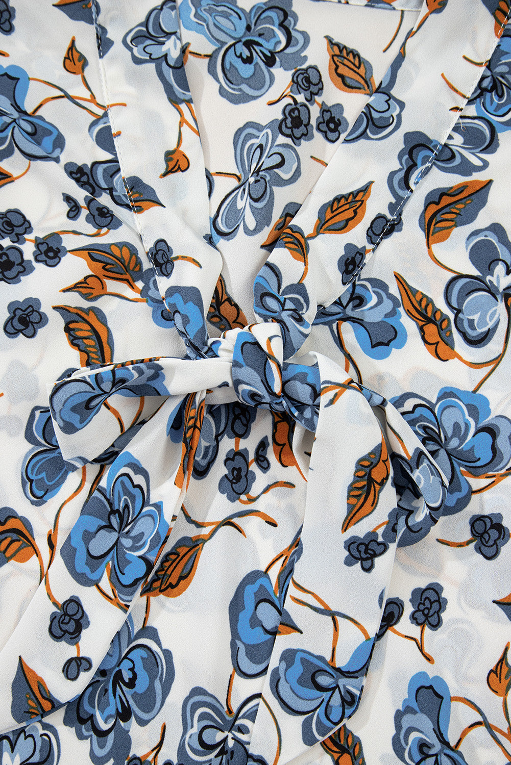 Sky Blue Floral Print Knotted V Neck Elegant Tank Top eAura