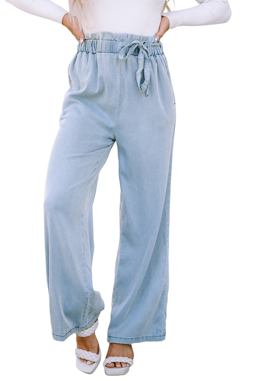 Black High Waist Pocketed Wide Leg Tencel Jeans Beagle Boutique Fashion Outlet