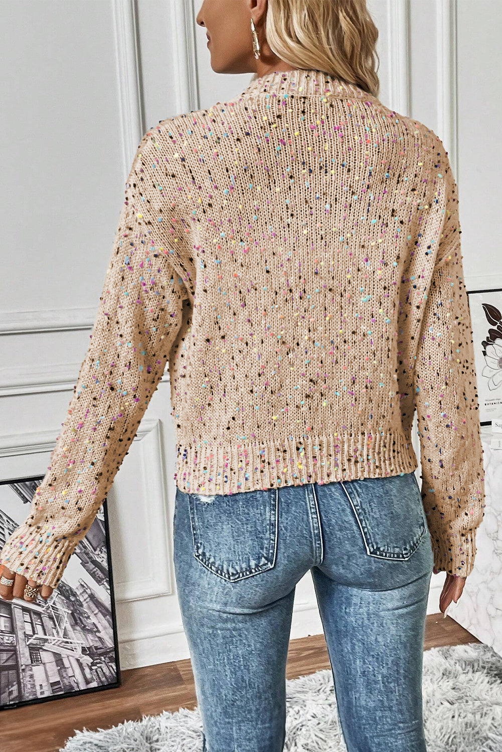 Black Rhinestone Decor MultiColour Confetti Sweater Cardigan eAura