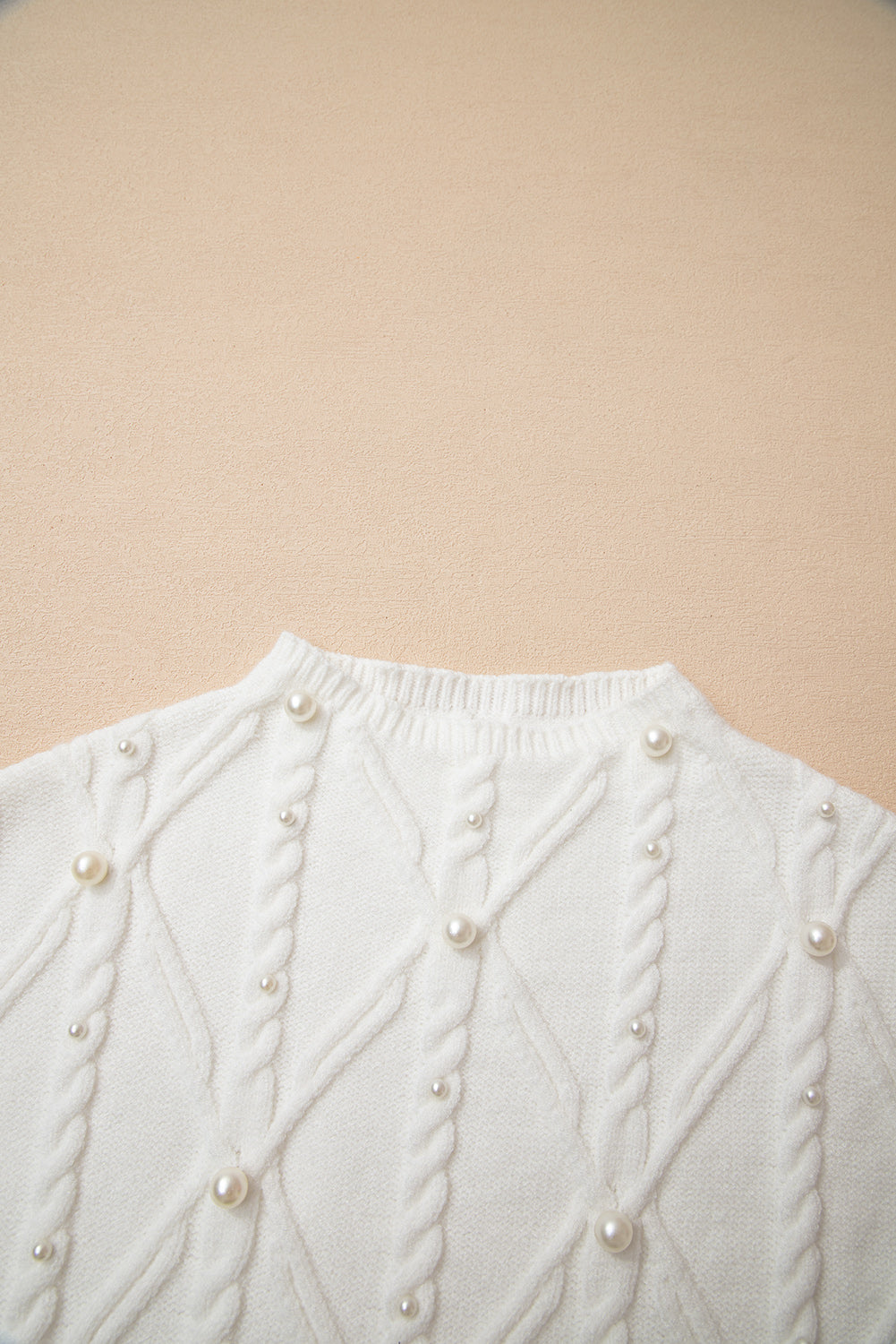 White Pearled High Neck Textured Knit Sweater Vest eAura
